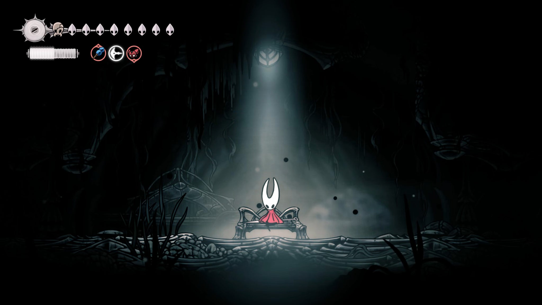 A screenshot of Hollow Knight: Silksong showing the path through The Abyss. - 32