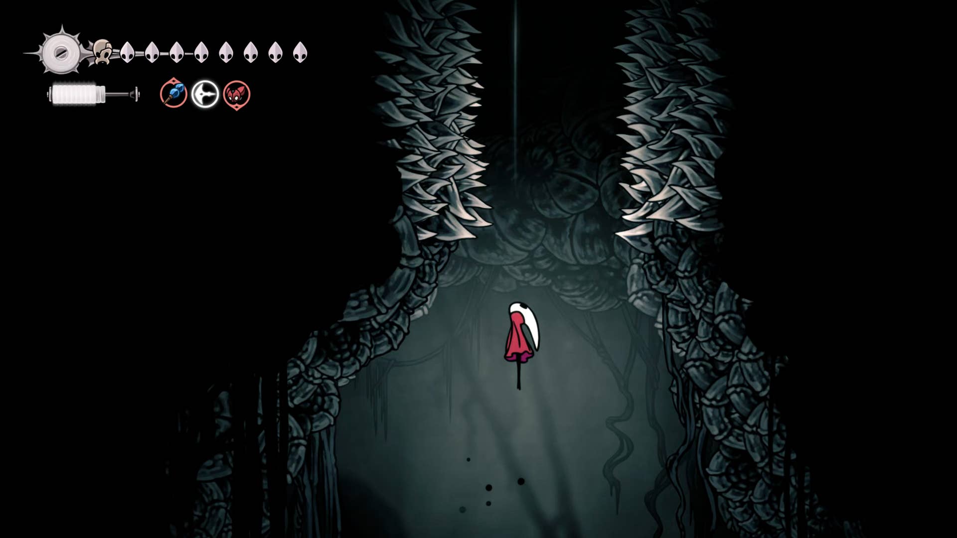 Hollow Knight screenshot: Silksong showing the path through Abyss.