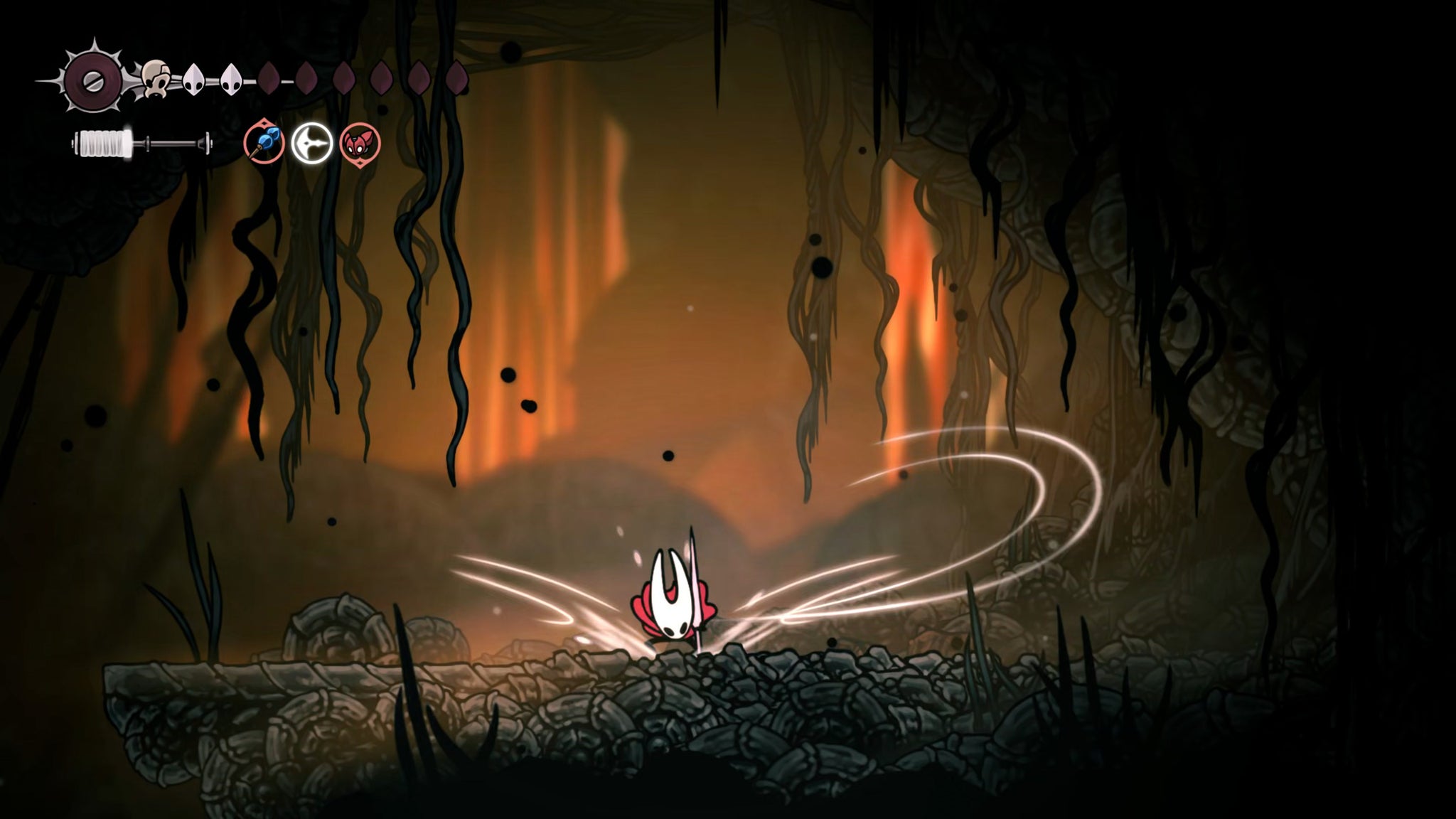 A screenshot of Hollow Knight: Silksong showing the path through The Abyss. - 33