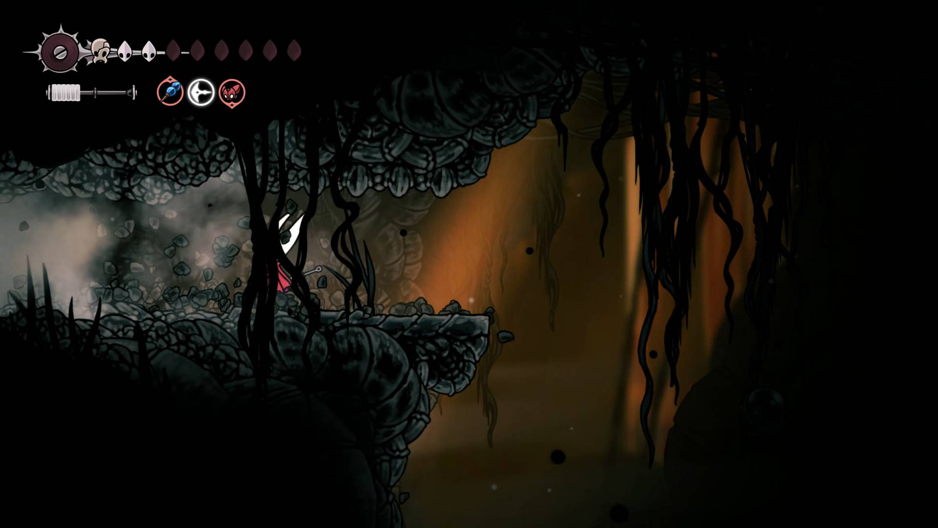 Hollow Knight screenshot: Silksong showing the path through Abyss.
