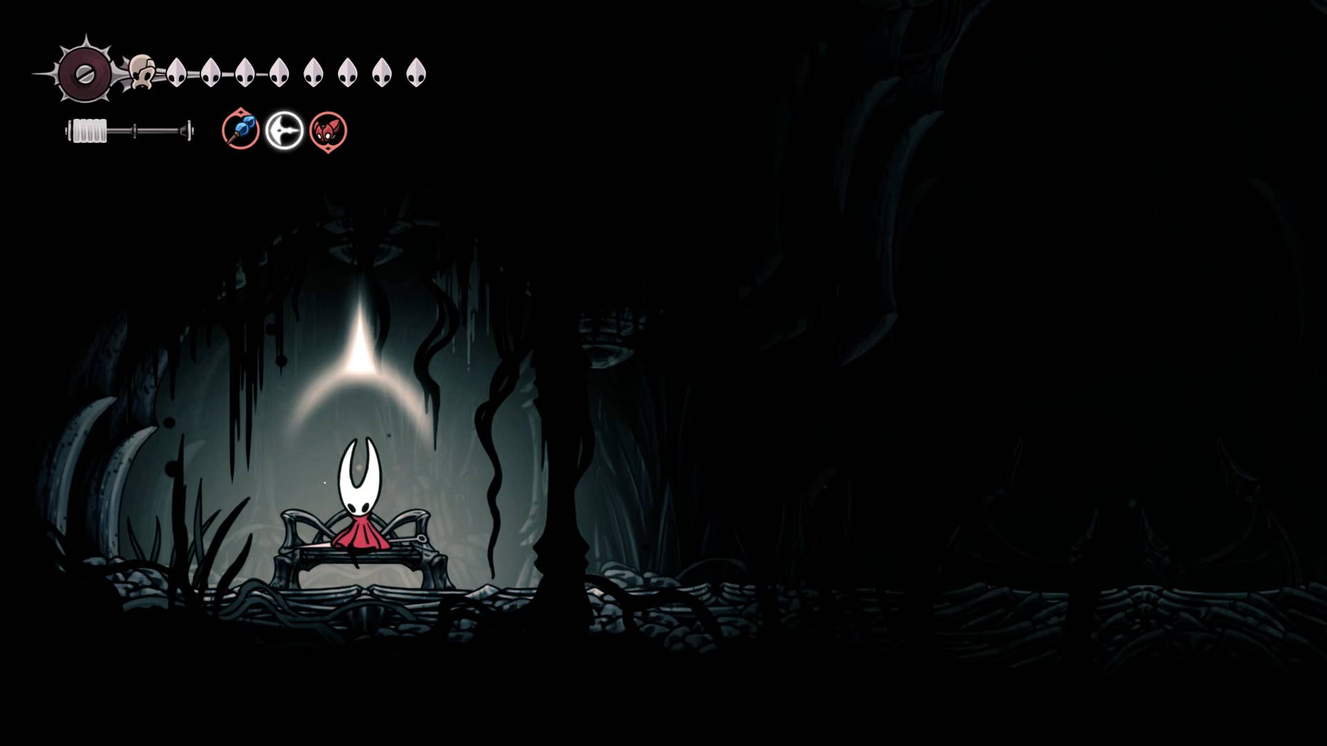 Hollow Knight screenshot: Silksong showing the path through Abyss.
