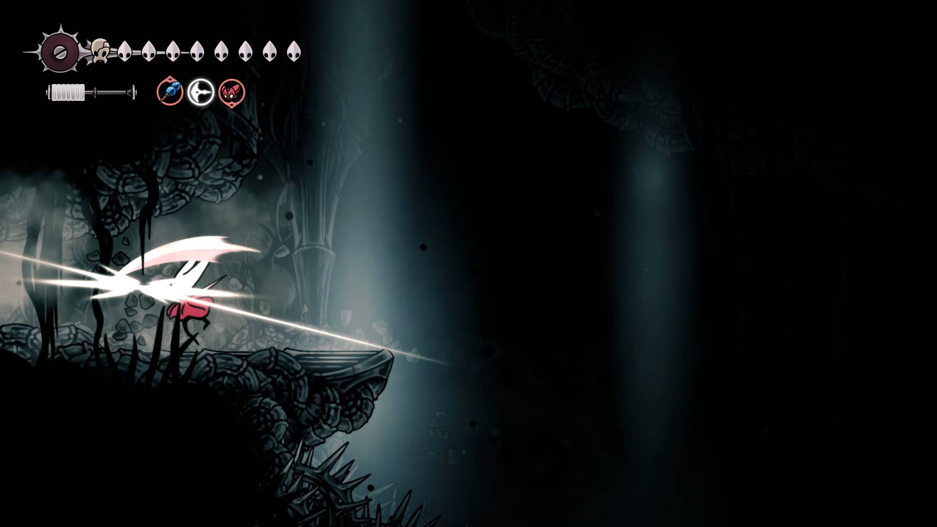 Hollow Knight screenshot: Silksong showing the path through Abyss.
