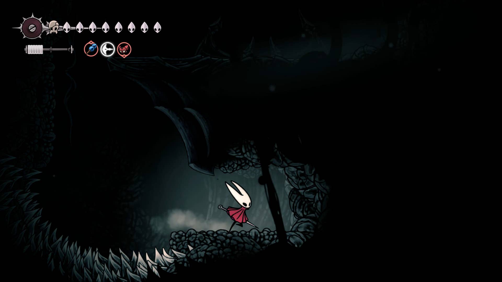 Hollow Knight screenshot: Silksong showing the path through Abyss.