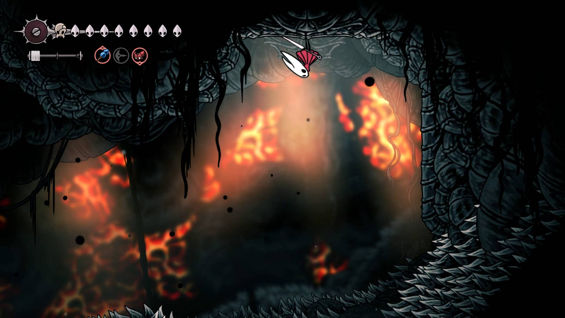 Hollow Knight screenshot: Silksong showing the path through Abyss.