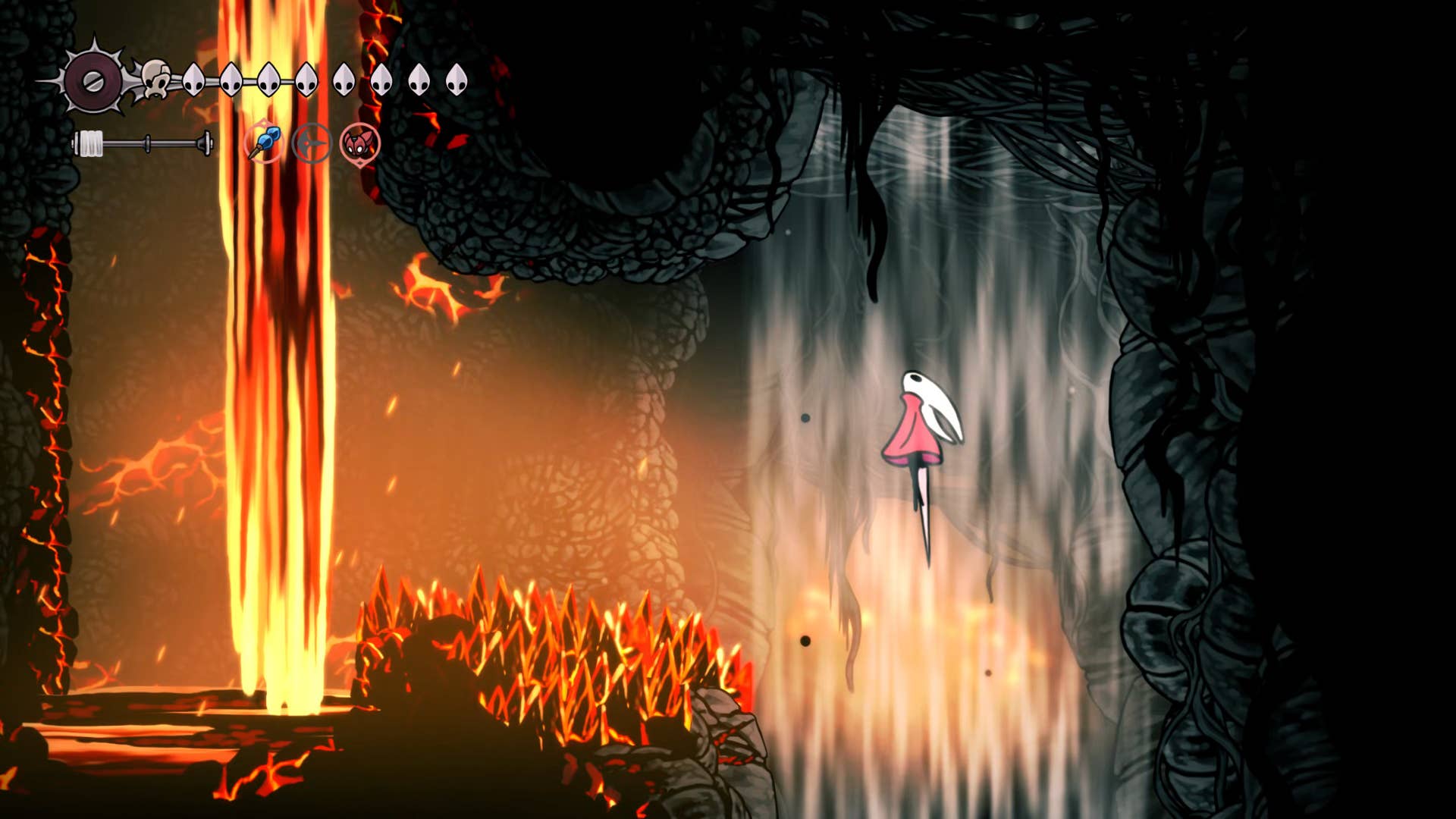 Hollow Knight screenshot: Silksong showing the path through Abyss.