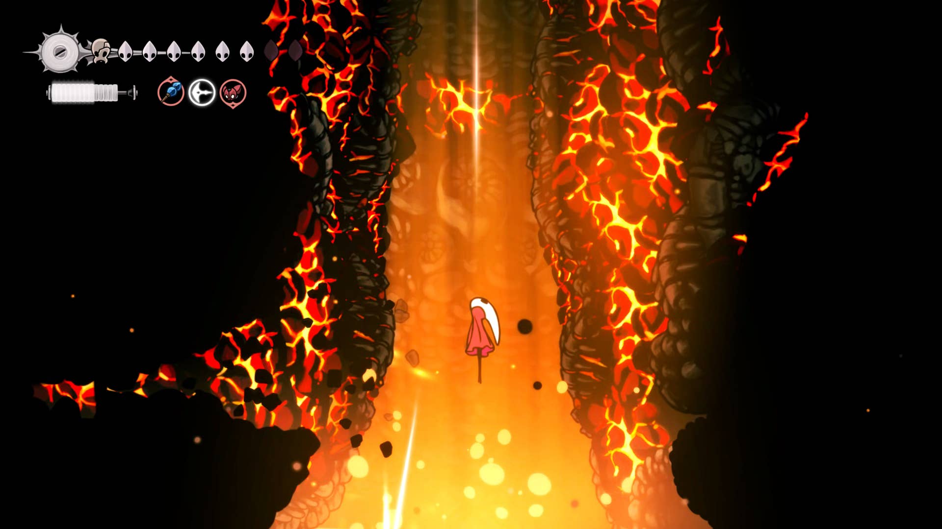 Hollow Knight screenshot: Silksong showing the path through Abyss.