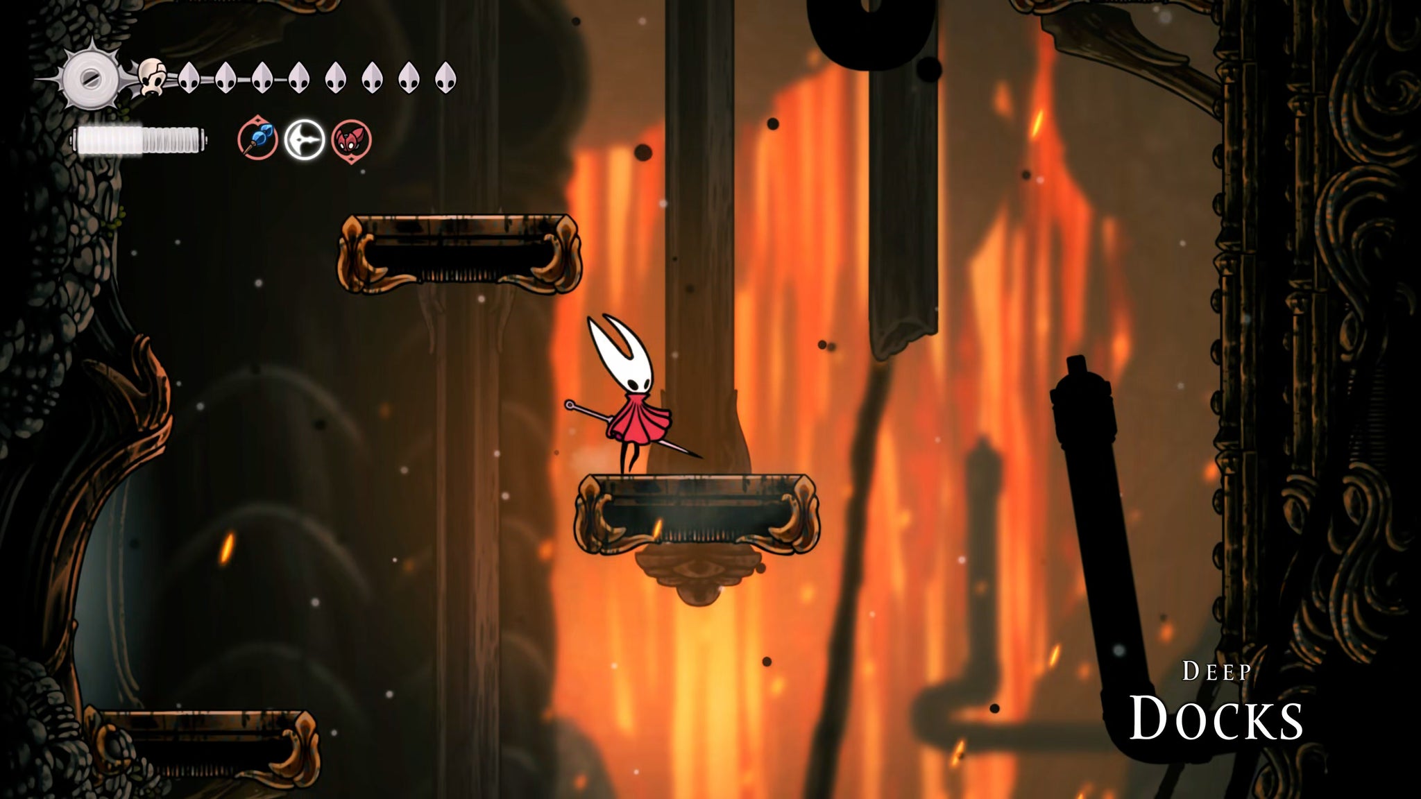 A screenshot of Hollow Knight: Silksong showing the path through The Abyss. - 50