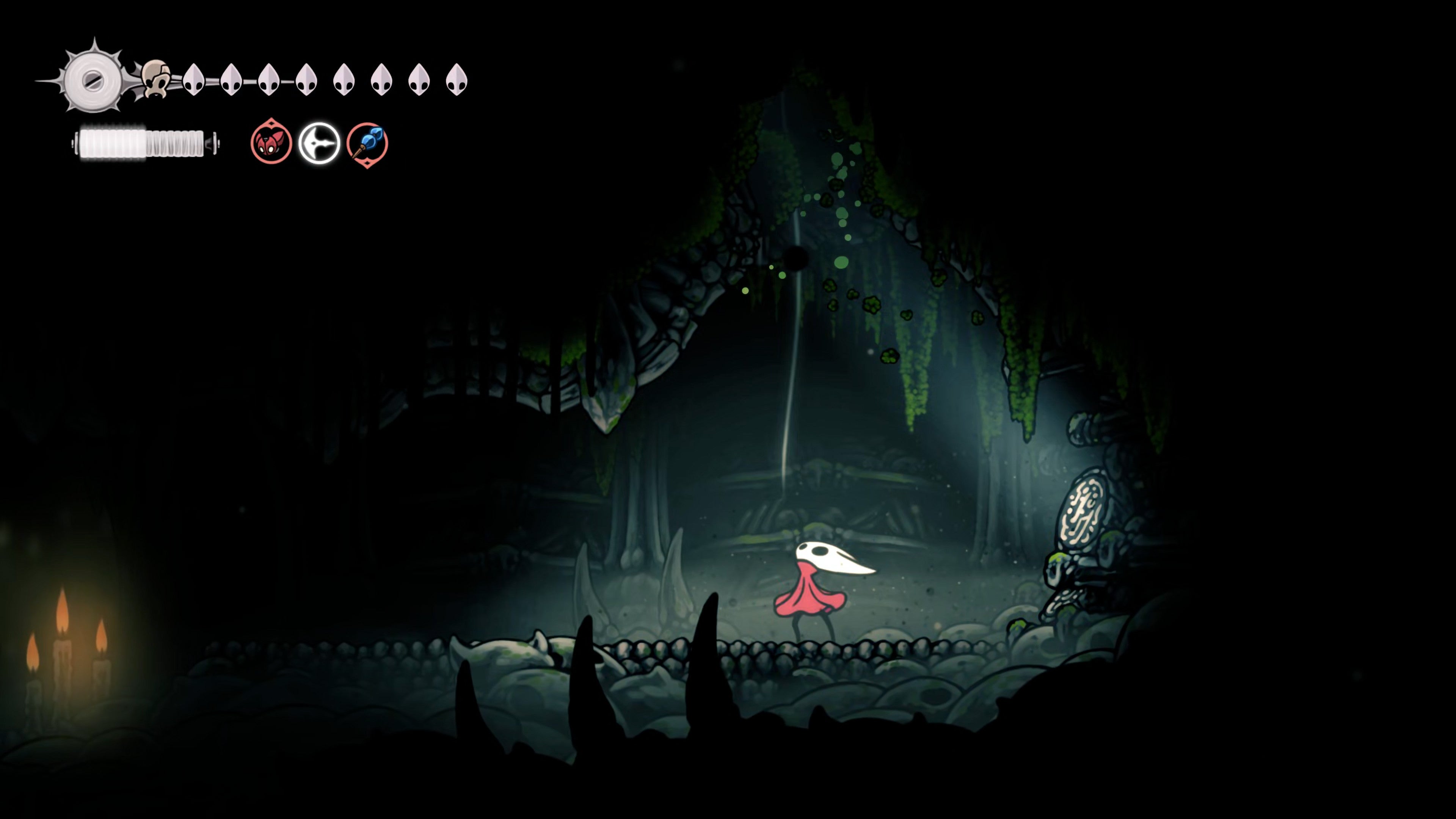 A screenshot of Hollow Knight: Silksong showing the path through The Old Hearts quest in Act 3. - 5