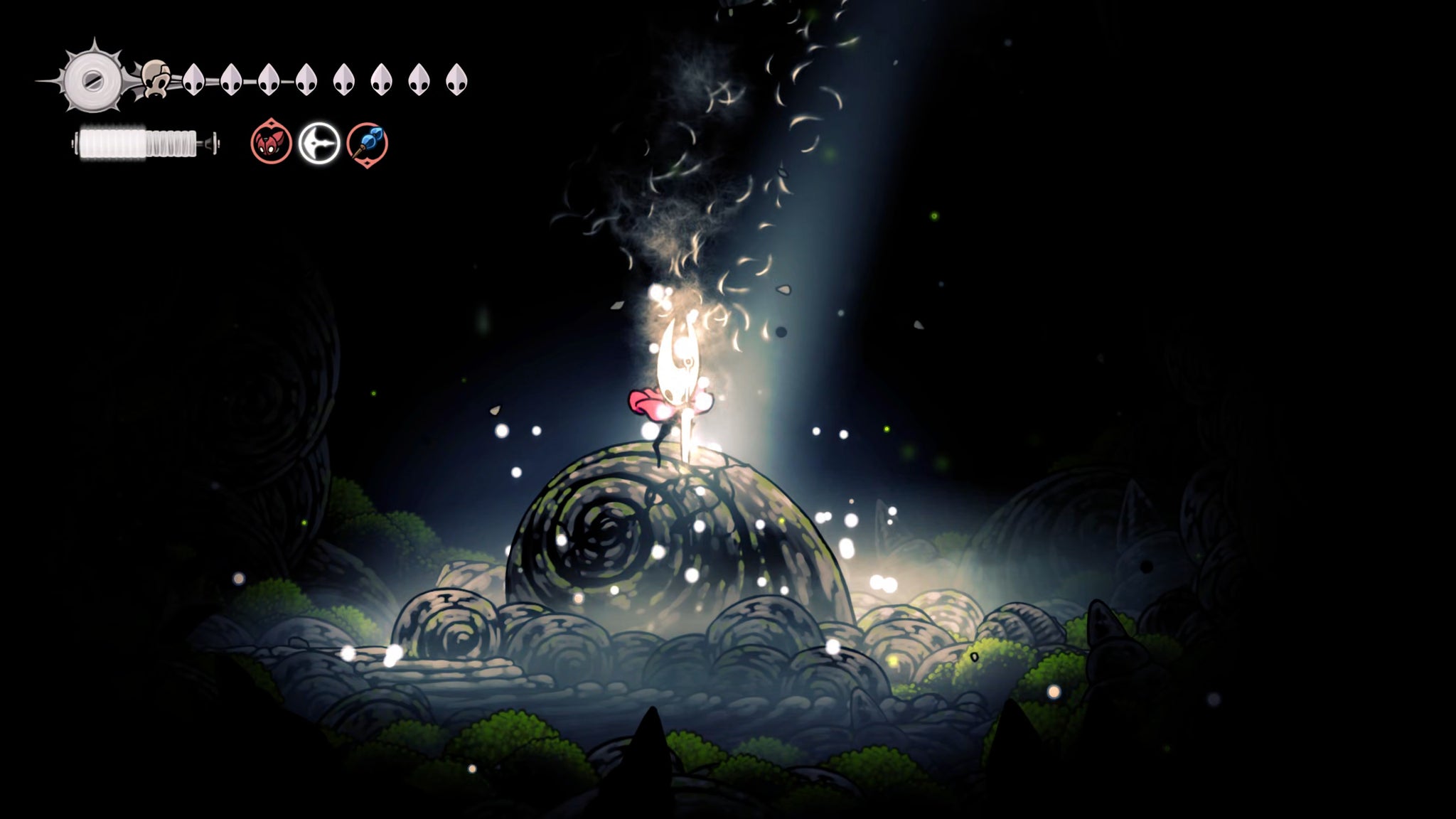 A screenshot of Hollow Knight: Silksong showing the path through The Old Hearts quest in Act 3. - 6