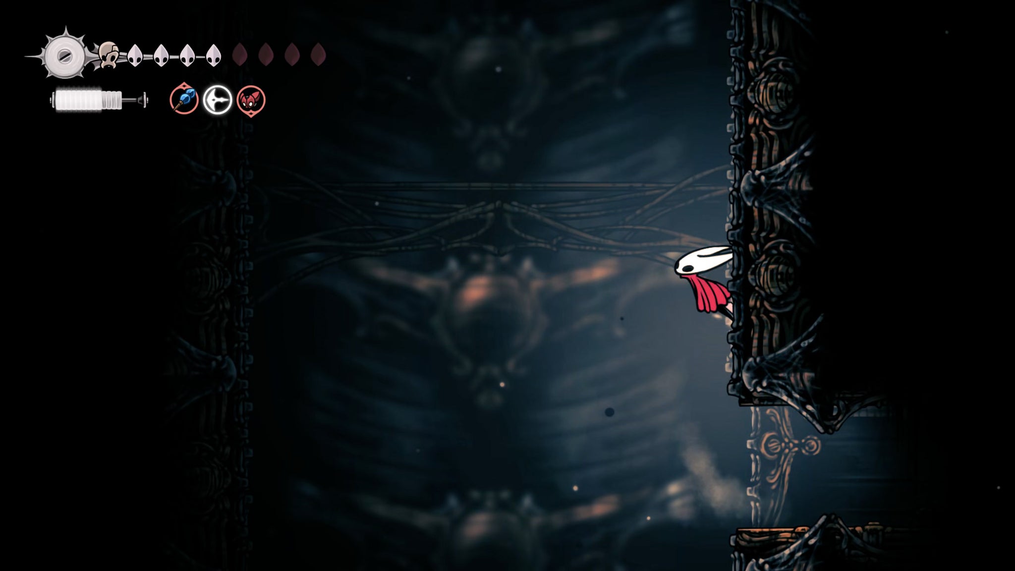 A screenshot of Hollow Knight: Silksong showing the path through The Old Hearts quest in Act 3. - 10
