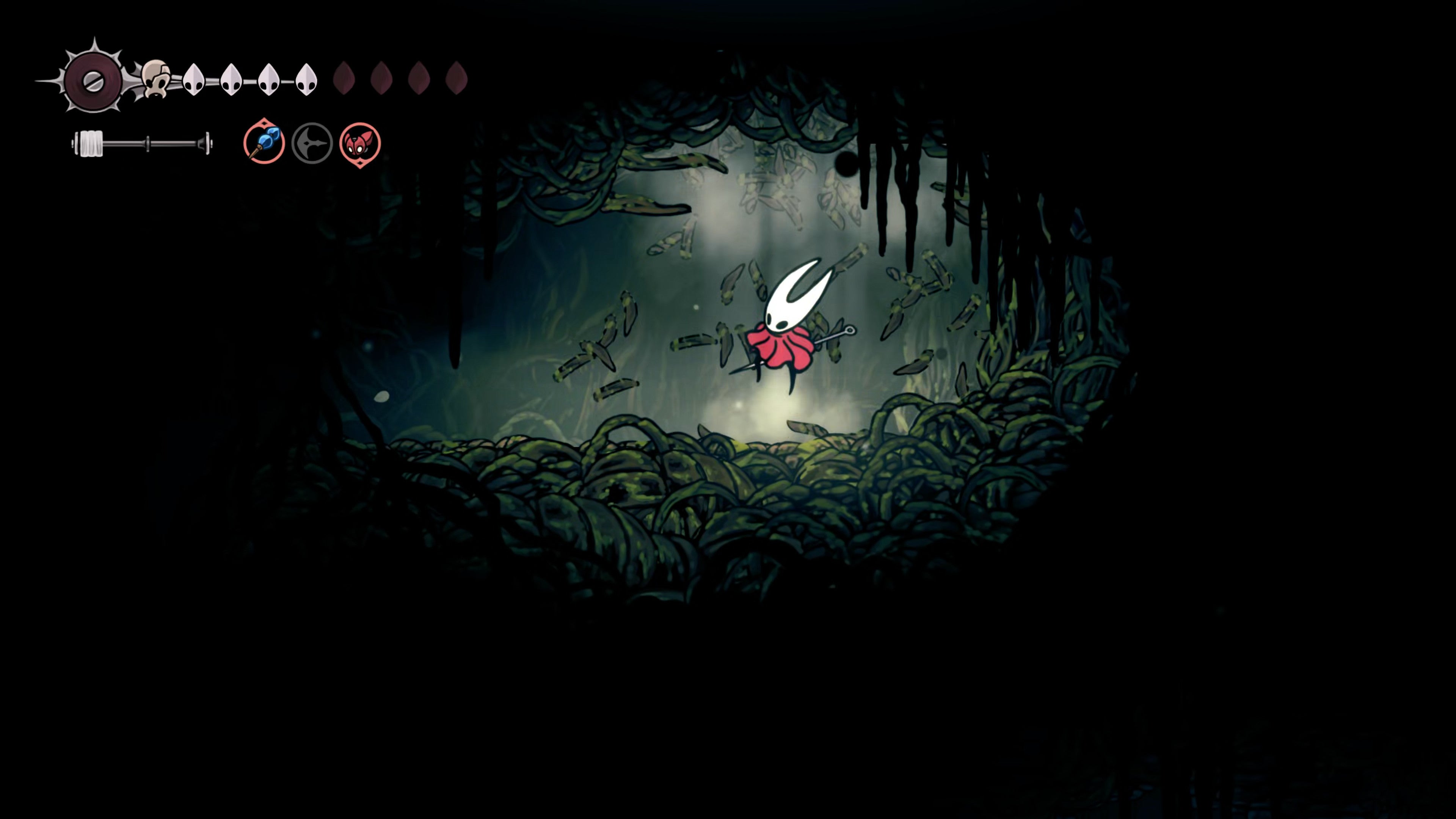 A screenshot of Hollow Knight: Silksong showing the path through The Old Hearts quest in Act 3. - 12