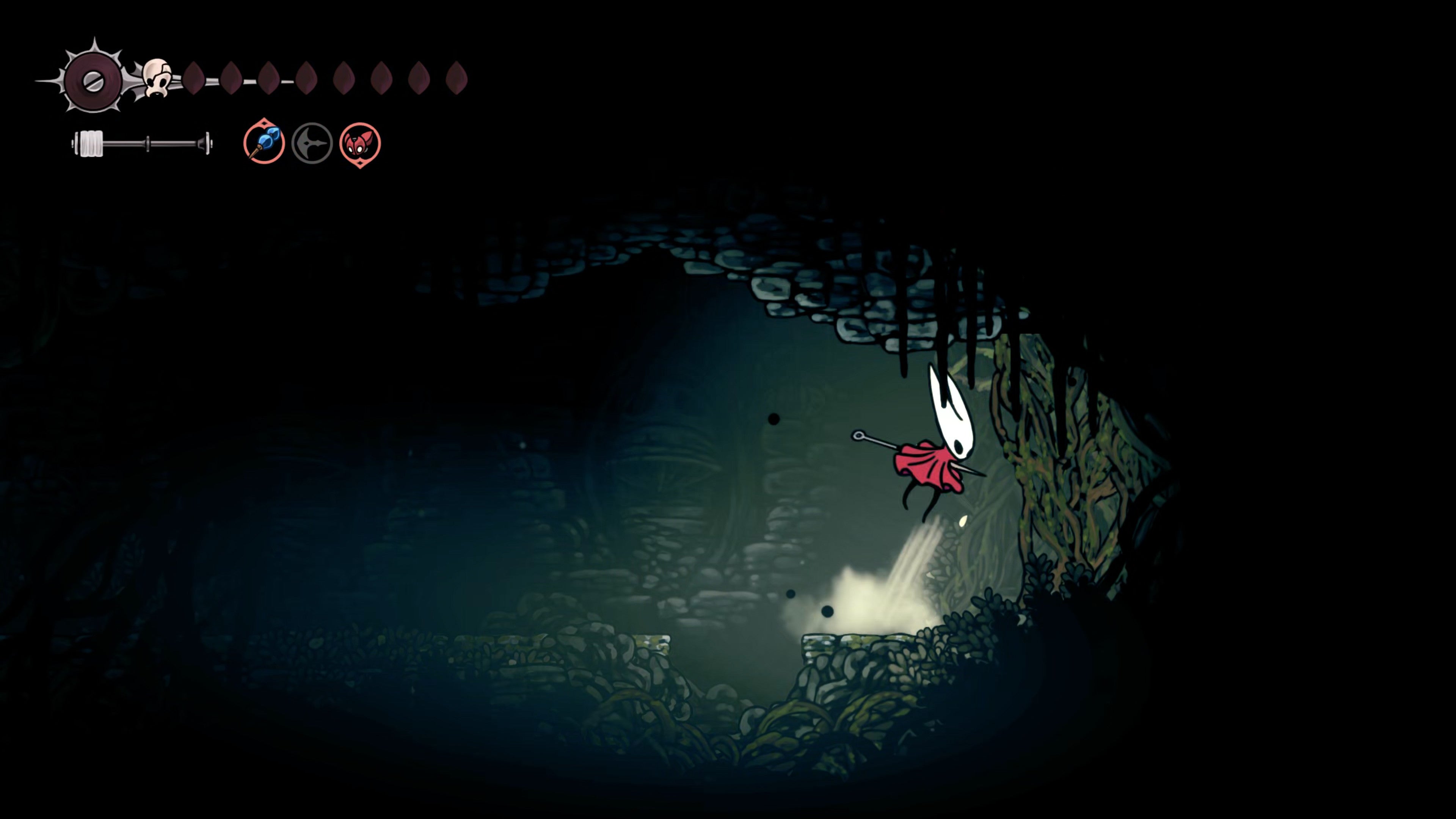 A screenshot of Hollow Knight: Silksong showing the path through The Old Hearts quest in Act 3. - 14