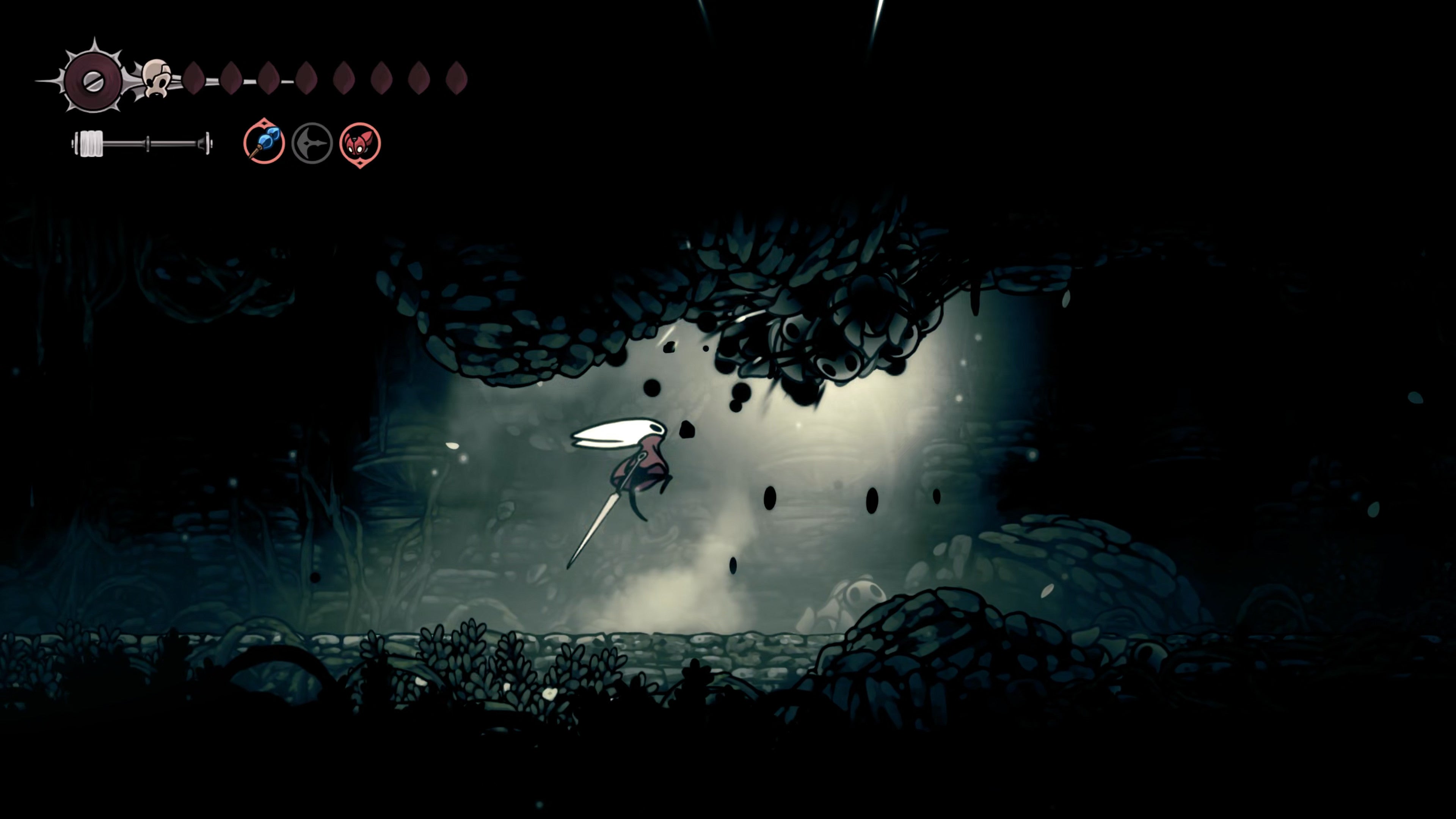 A screenshot of Hollow Knight: Silksong showing the path through The Old Hearts quest in Act 3. - 15
