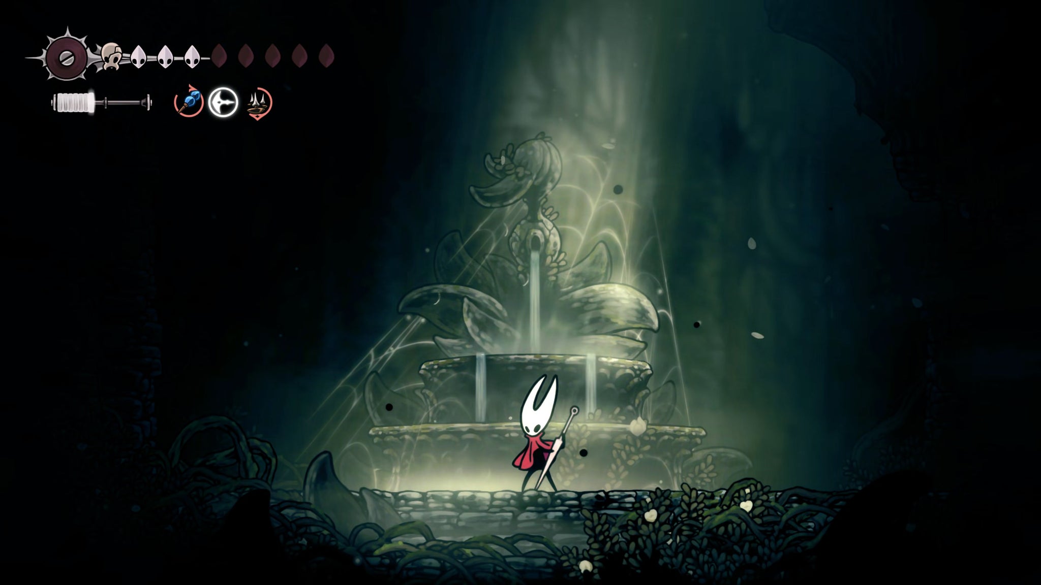 A screenshot of Hollow Knight: Silksong showing the path through The Old Hearts quest in Act 3. - 18