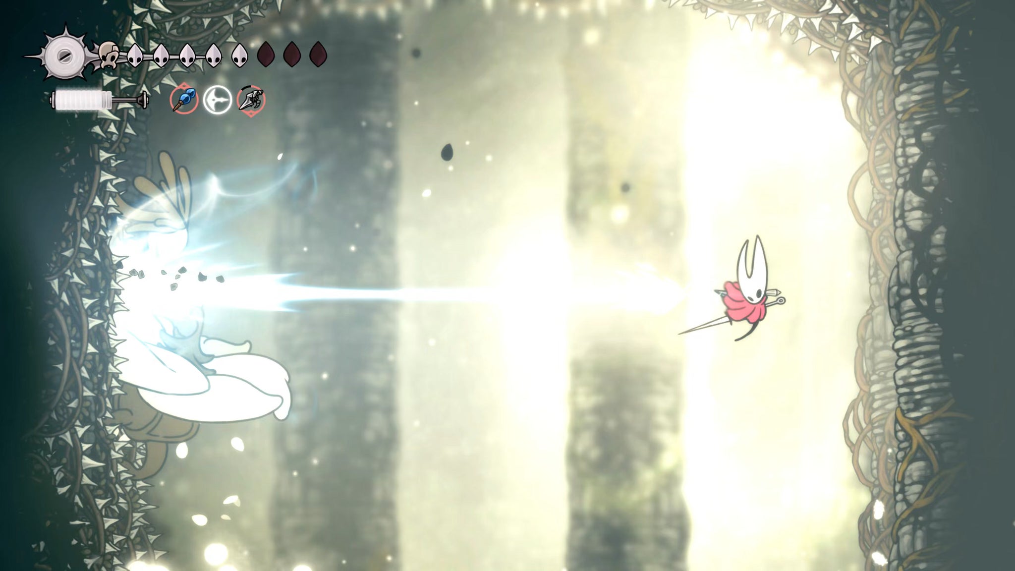 A screenshot of Hollow Knight: Silksong showing the path through The Old Hearts quest in Act 3. - 20