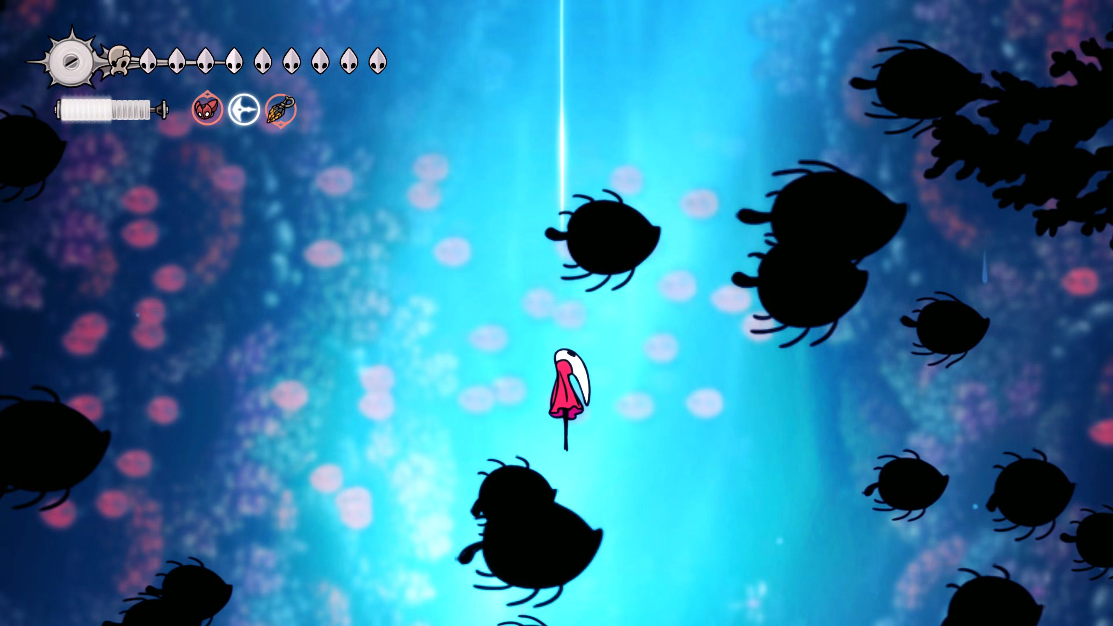A screenshot of Hollow Knight: Silksong showing the path through The Old Hearts quest in Act 3. - 23