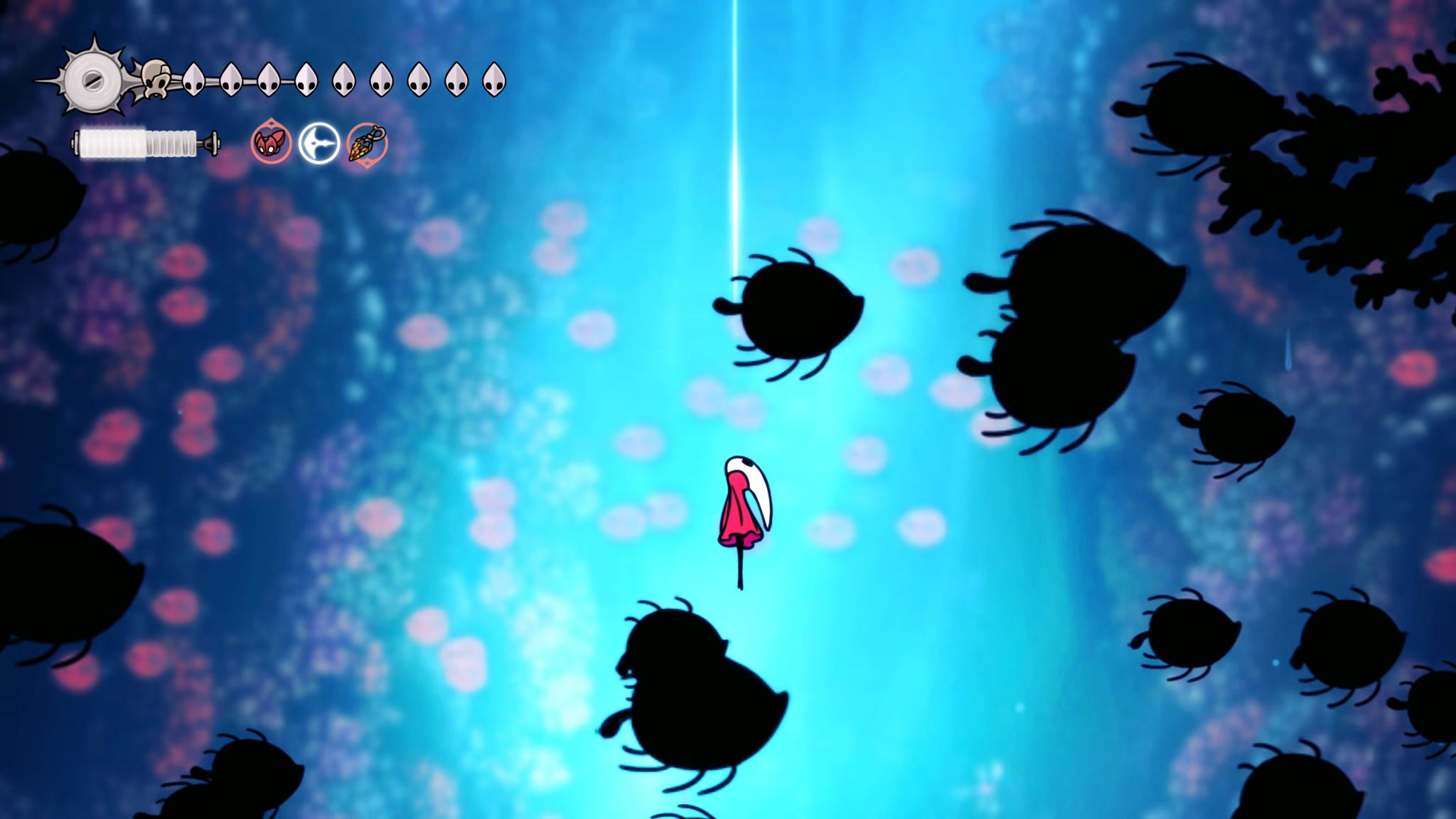 A screenshot of Hollow Knight: Silksong showing the path through The Old Hearts quest in Act 3. - 23