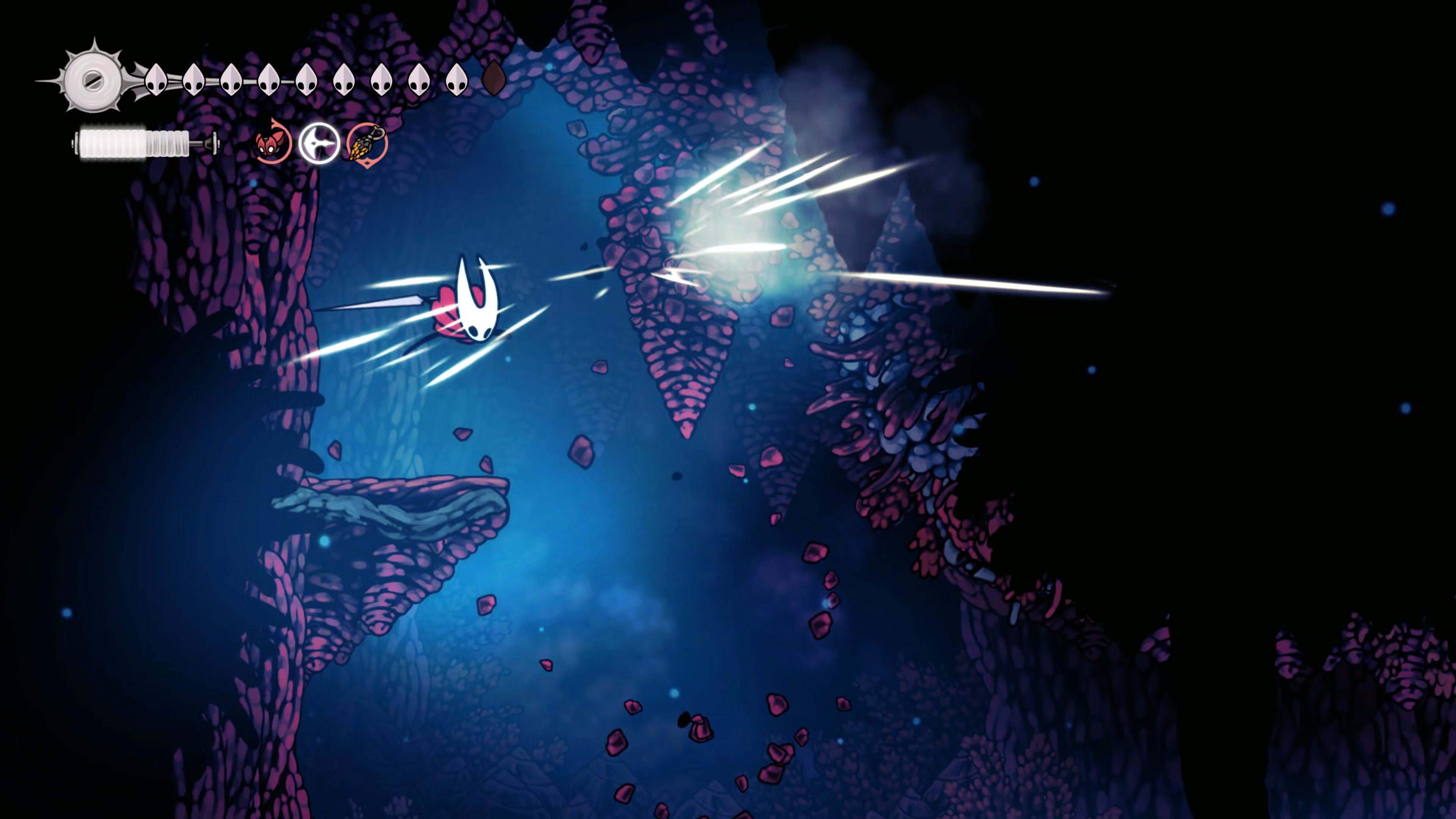 A screenshot of Hollow Knight: Silksong showing the path through The Old Hearts quest in Act 3. - 27