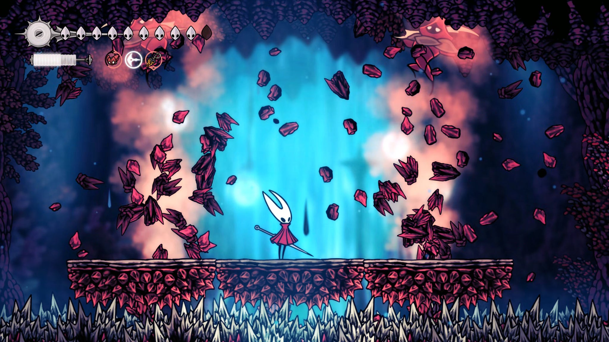 A screenshot of Hollow Knight: Silksong showing the path through The Old Hearts quest in Act 3. - 28