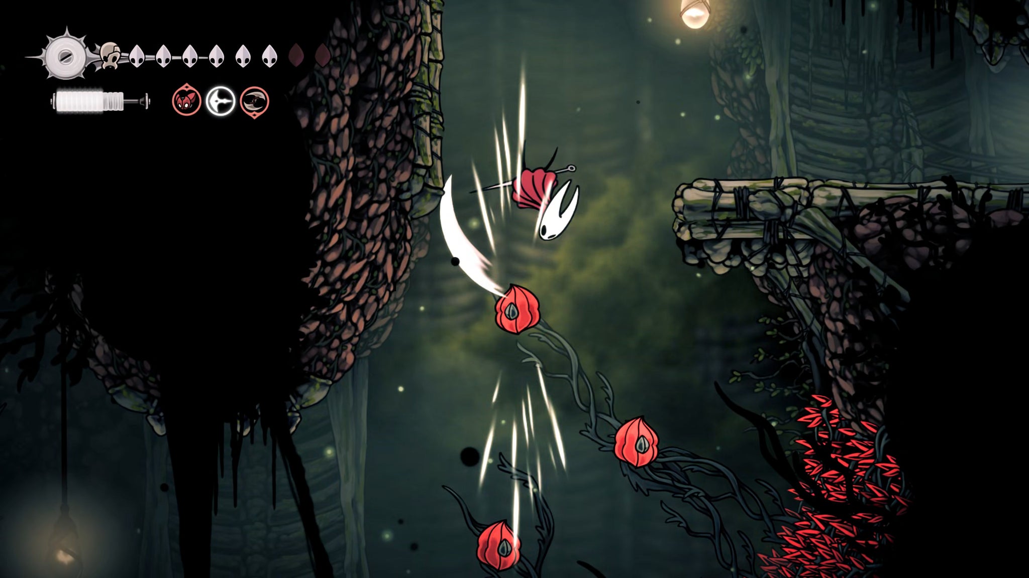 A screenshot of Hollow Knight: Silksong showing the path through The Old Hearts quest in Act 3. - 33