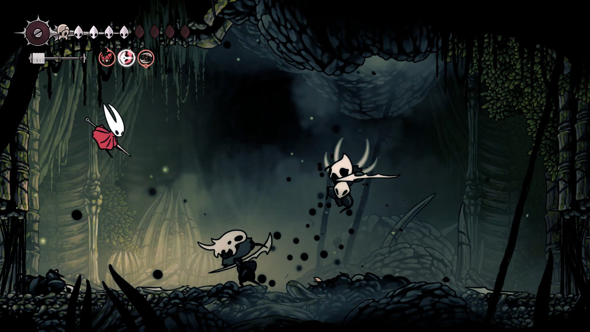 A screenshot of Hollow Knight: Silksong showing the path through The Old Hearts quest in Act 3. - 34