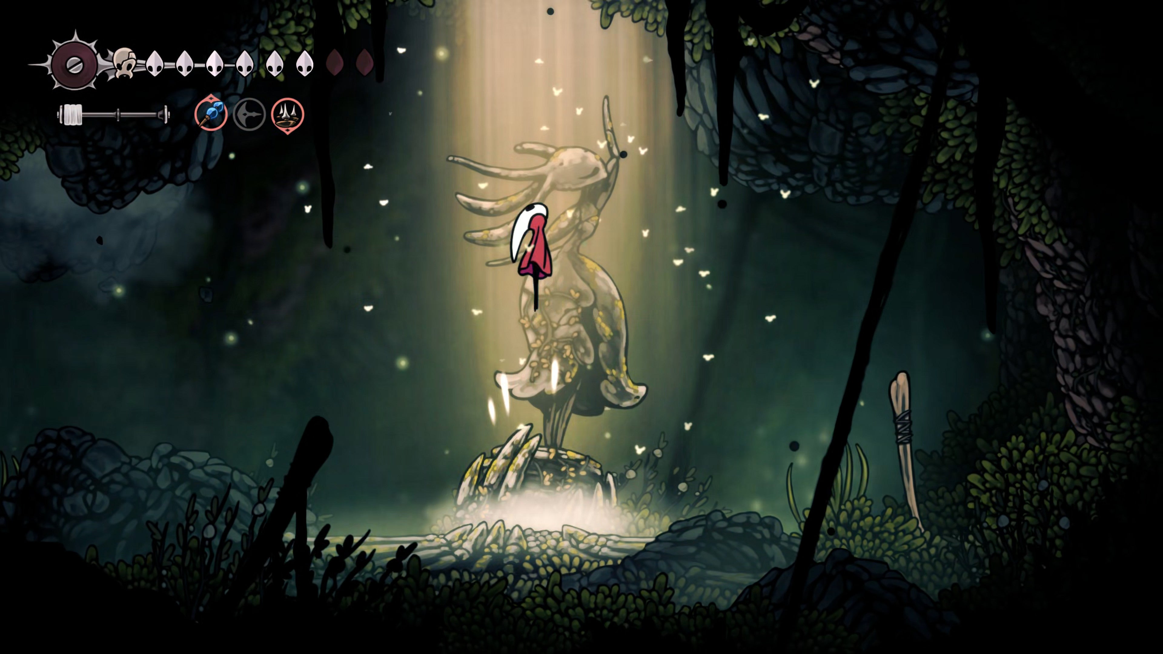 A screenshot of Hollow Knight: Silksong showing the path through The Old Hearts quest in Act 3. - 35