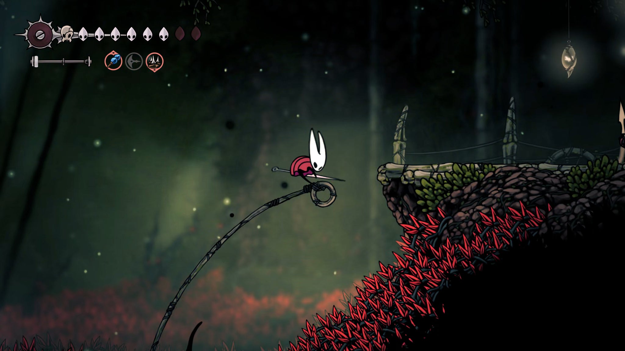 A screenshot of Hollow Knight: Silksong showing the path through The Old Hearts quest in Act 3. - 36