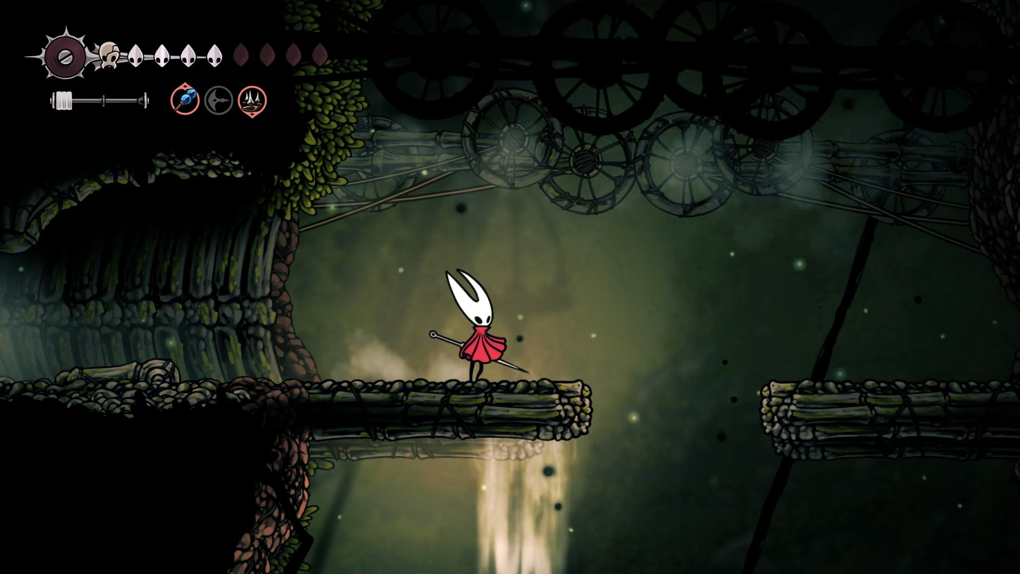 A screenshot of Hollow Knight: Silksong showing the path through The Old Hearts quest in Act 3. - 37