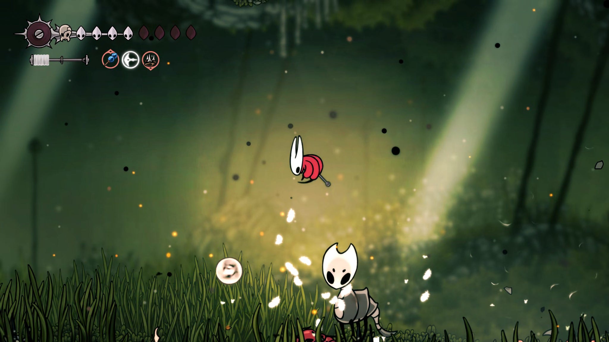 A screenshot of Hollow Knight: Silksong showing the path through The Old Hearts quest in Act 3. - 38