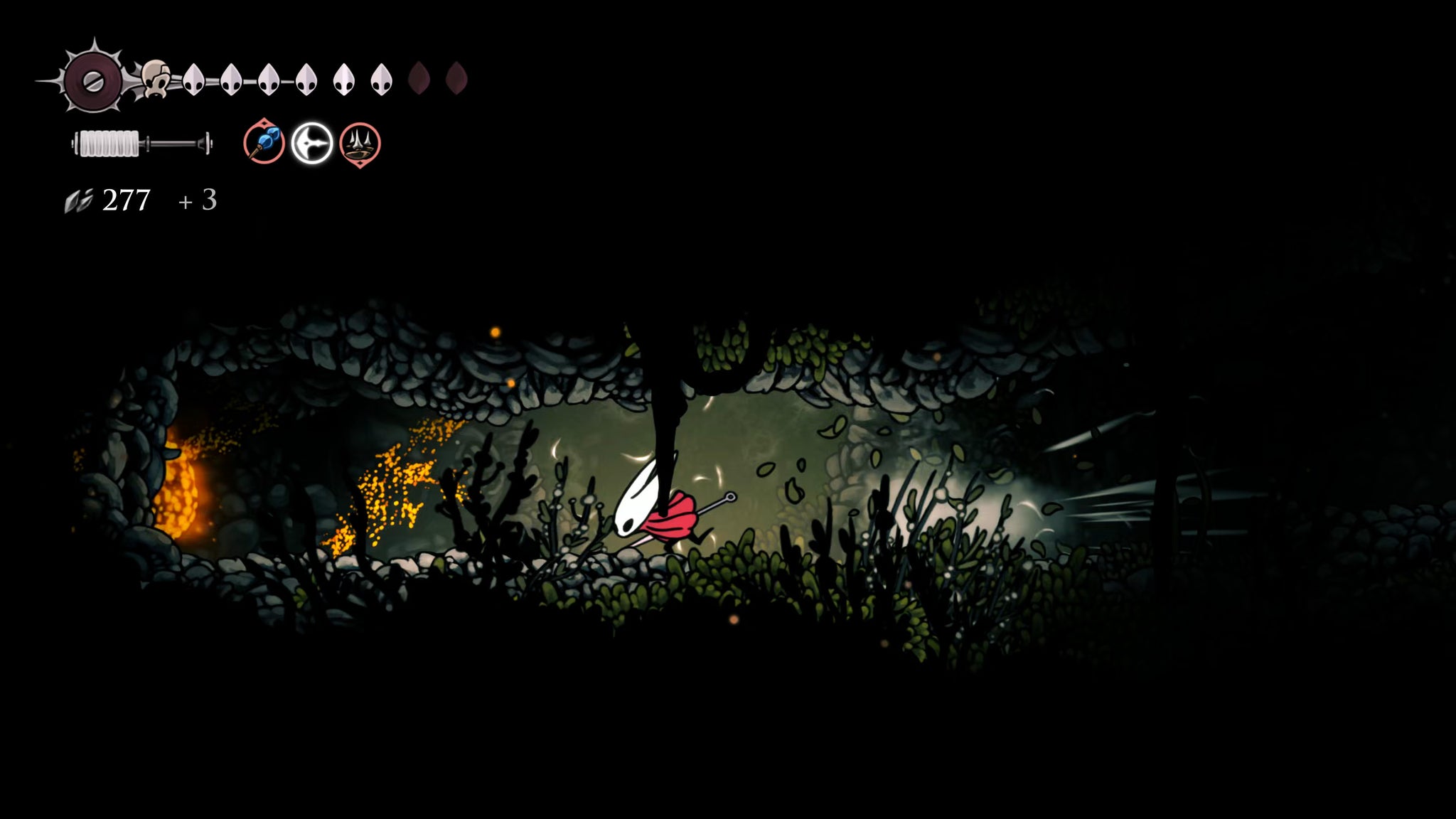 A screenshot of Hollow Knight: Silksong showing the path through The Old Hearts quest in Act 3. - 40