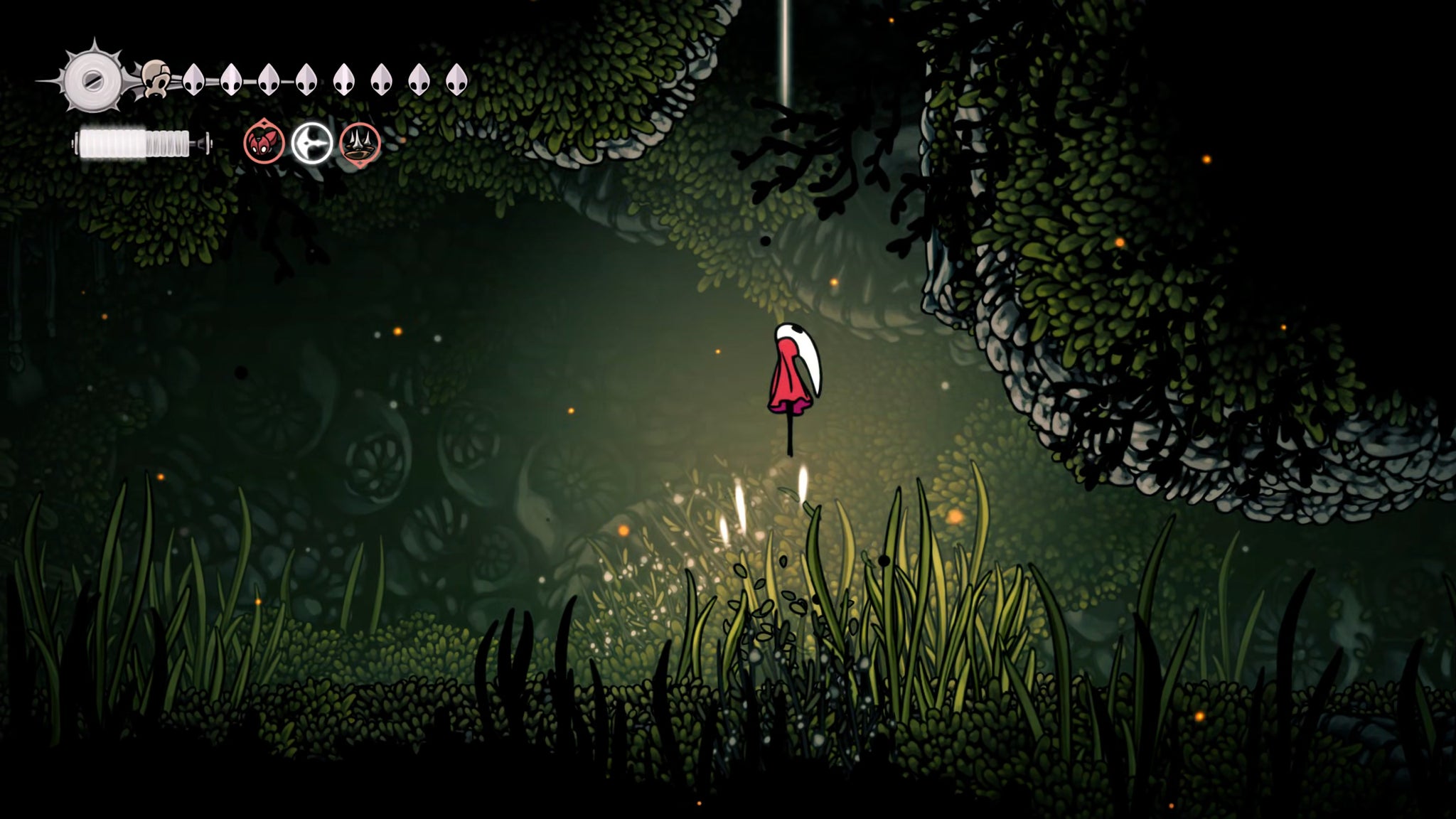 A screenshot of Hollow Knight: Silksong showing the path through The Old Hearts quest in Act 3. - 42