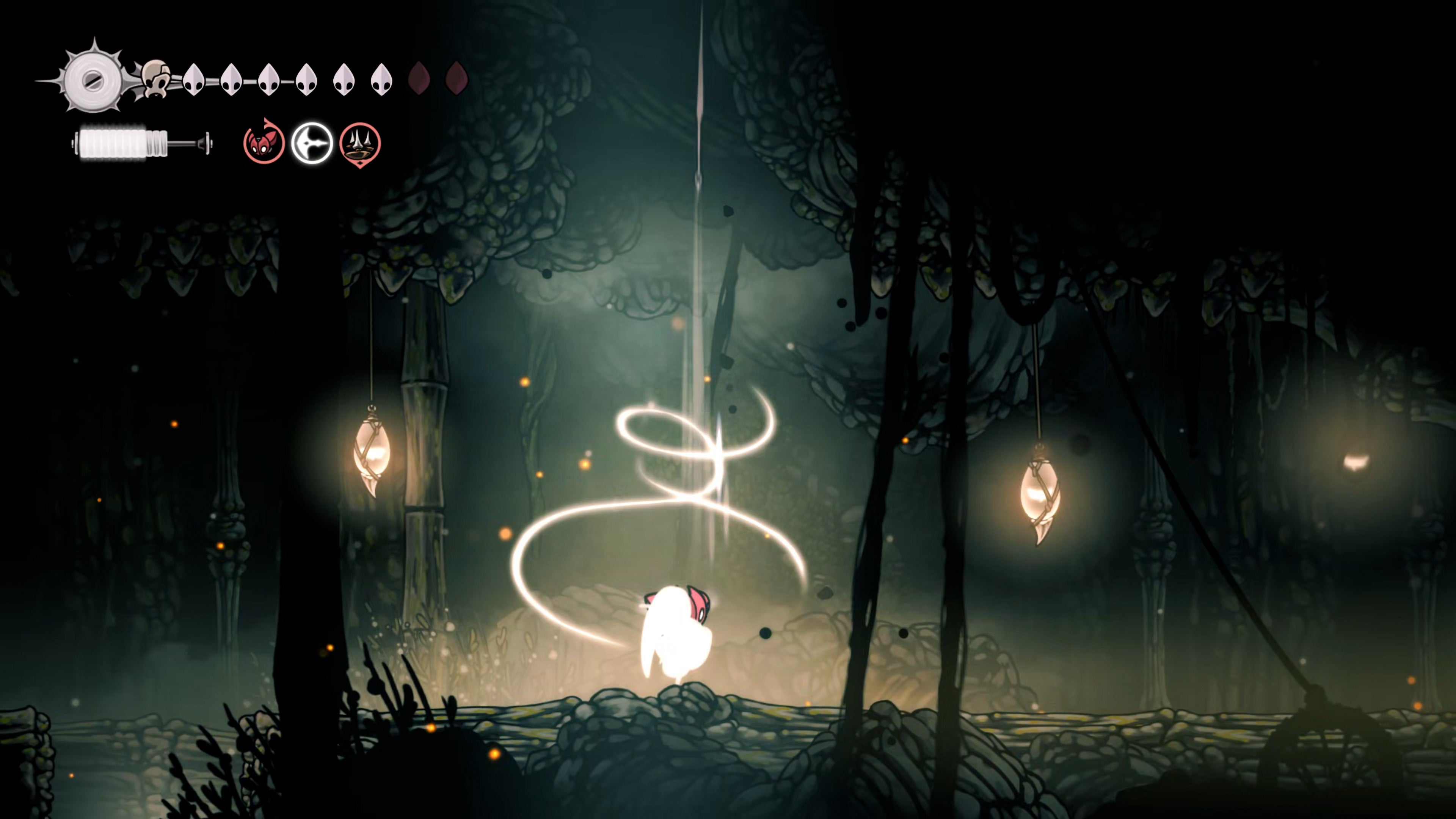 A screenshot of Hollow Knight: Silksong showing the path through The Old Hearts quest in Act 3. - 43