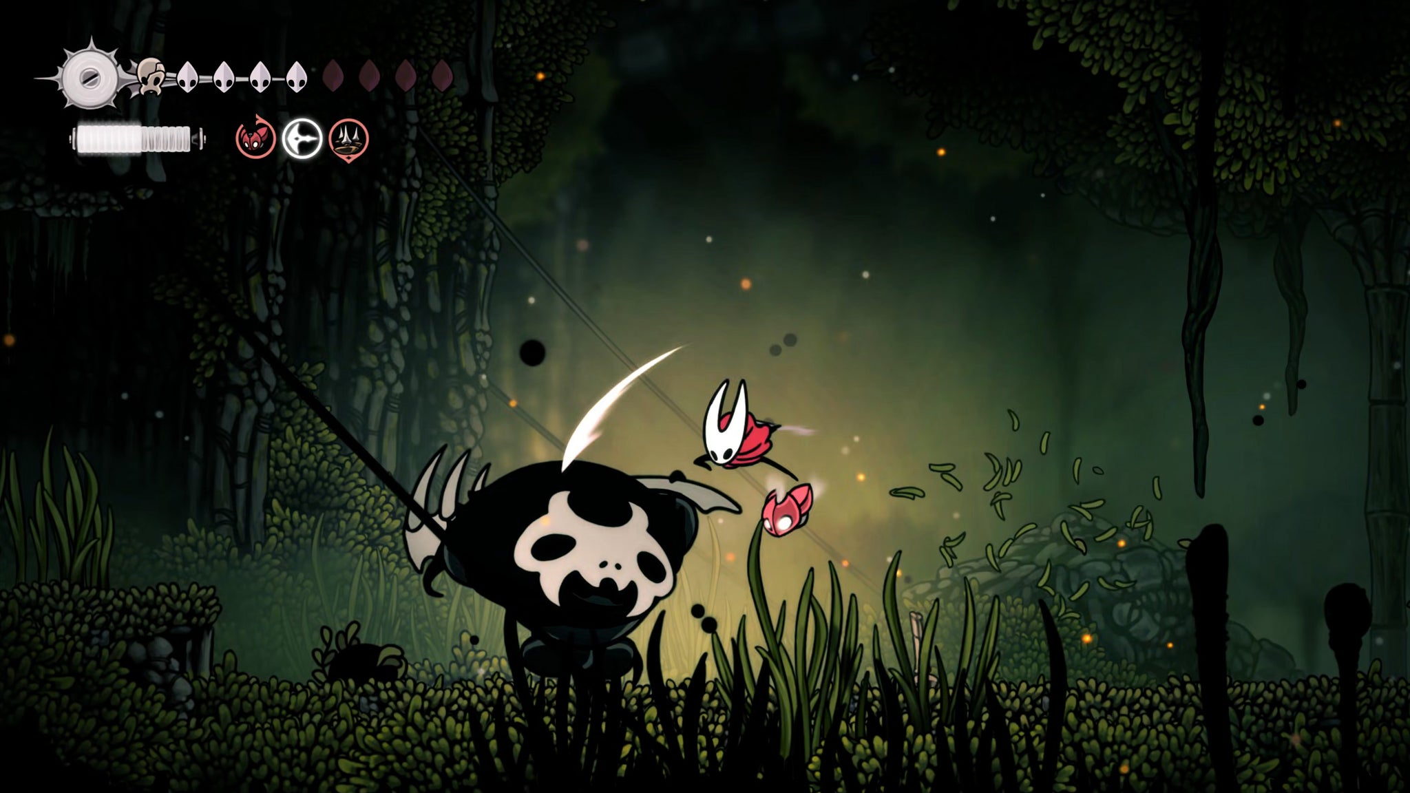 A screenshot of Hollow Knight: Silksong showing the path through The Old Hearts quest in Act 3. - 44