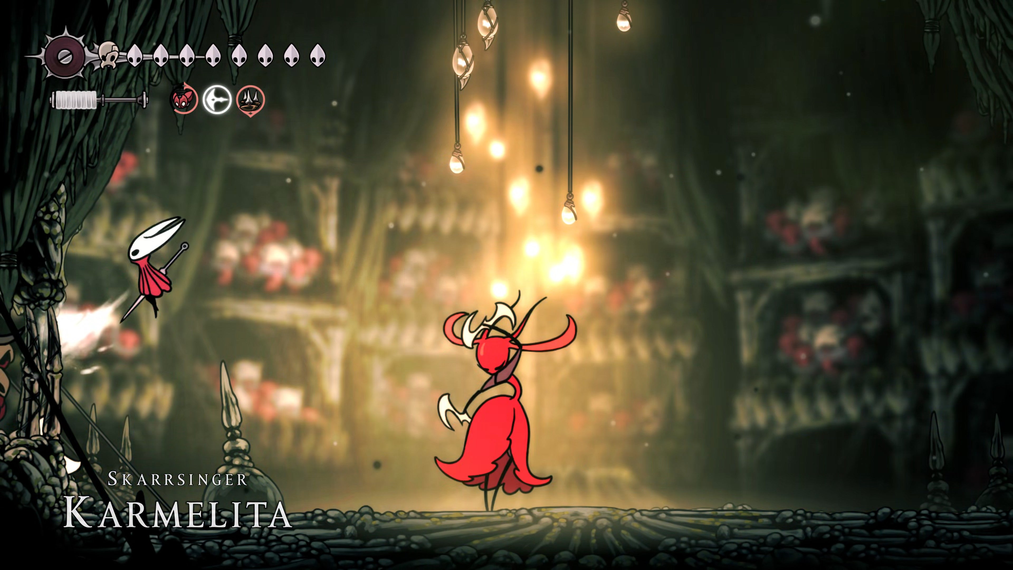 A screenshot of Hollow Knight: Silksong showing the path through The Old Hearts quest in Act 3. - 47