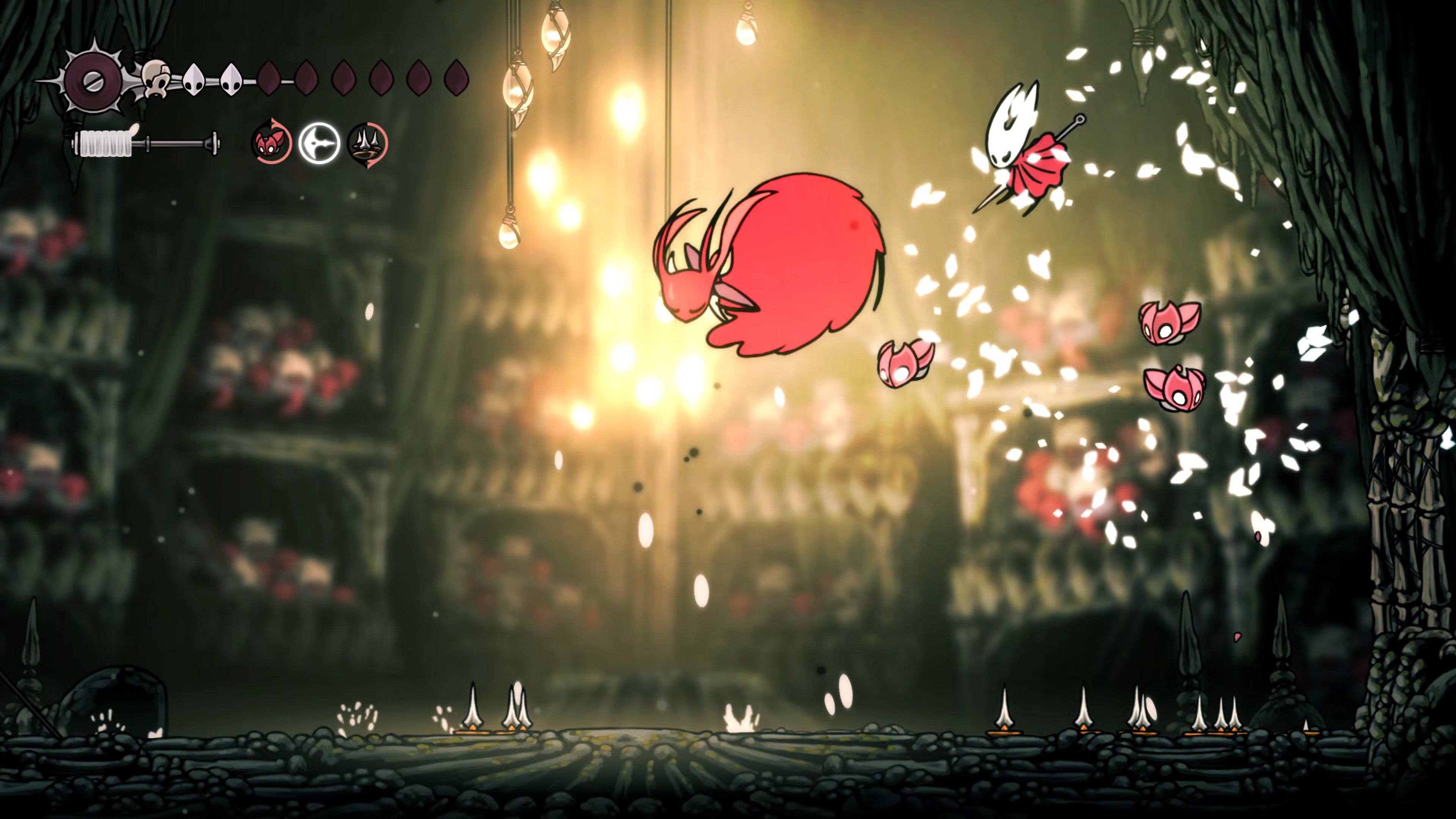 A screenshot of Hollow Knight: Silksong showing the path through The Old Hearts quest in Act 3. - 49