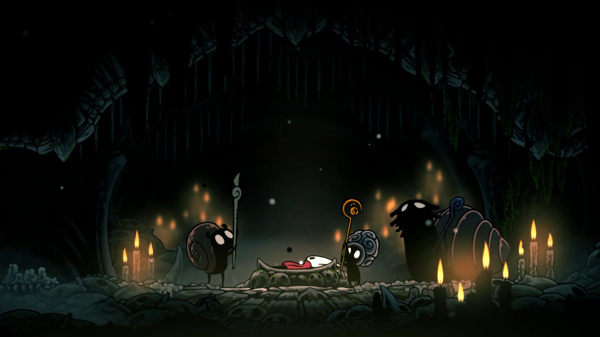A screenshot of Hollow Knight: Silksong showing the path through The Old Hearts quest in Act 3. - 50