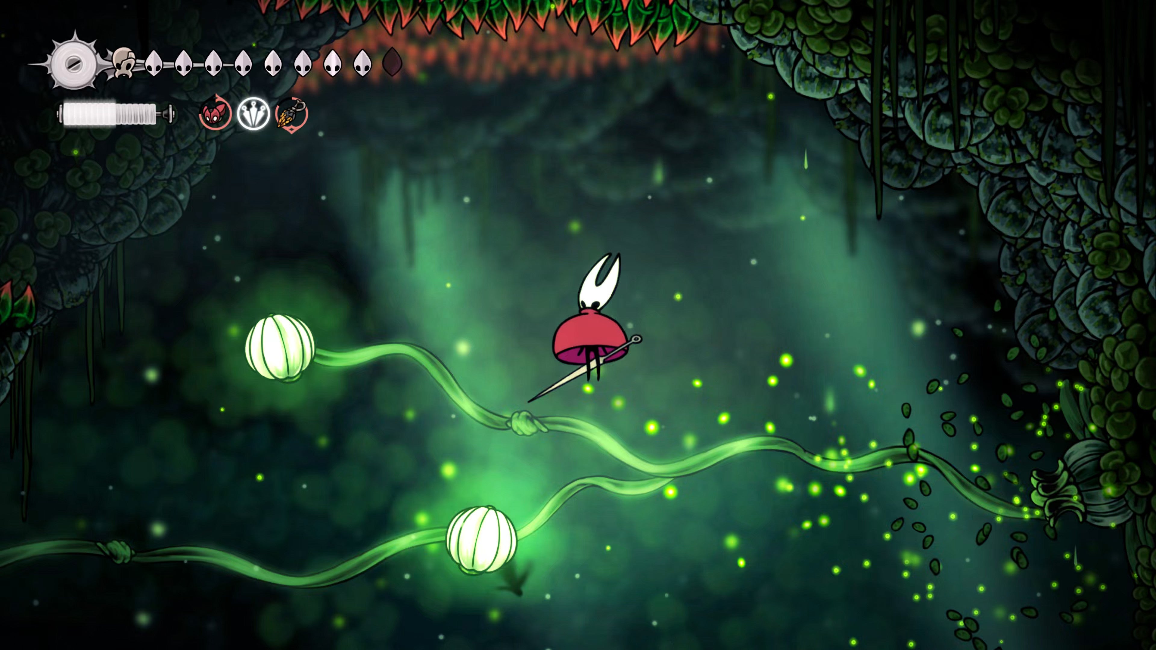 A screenshot of Hollow Knight: Silksong showing the path through Lost Verdania. - 19