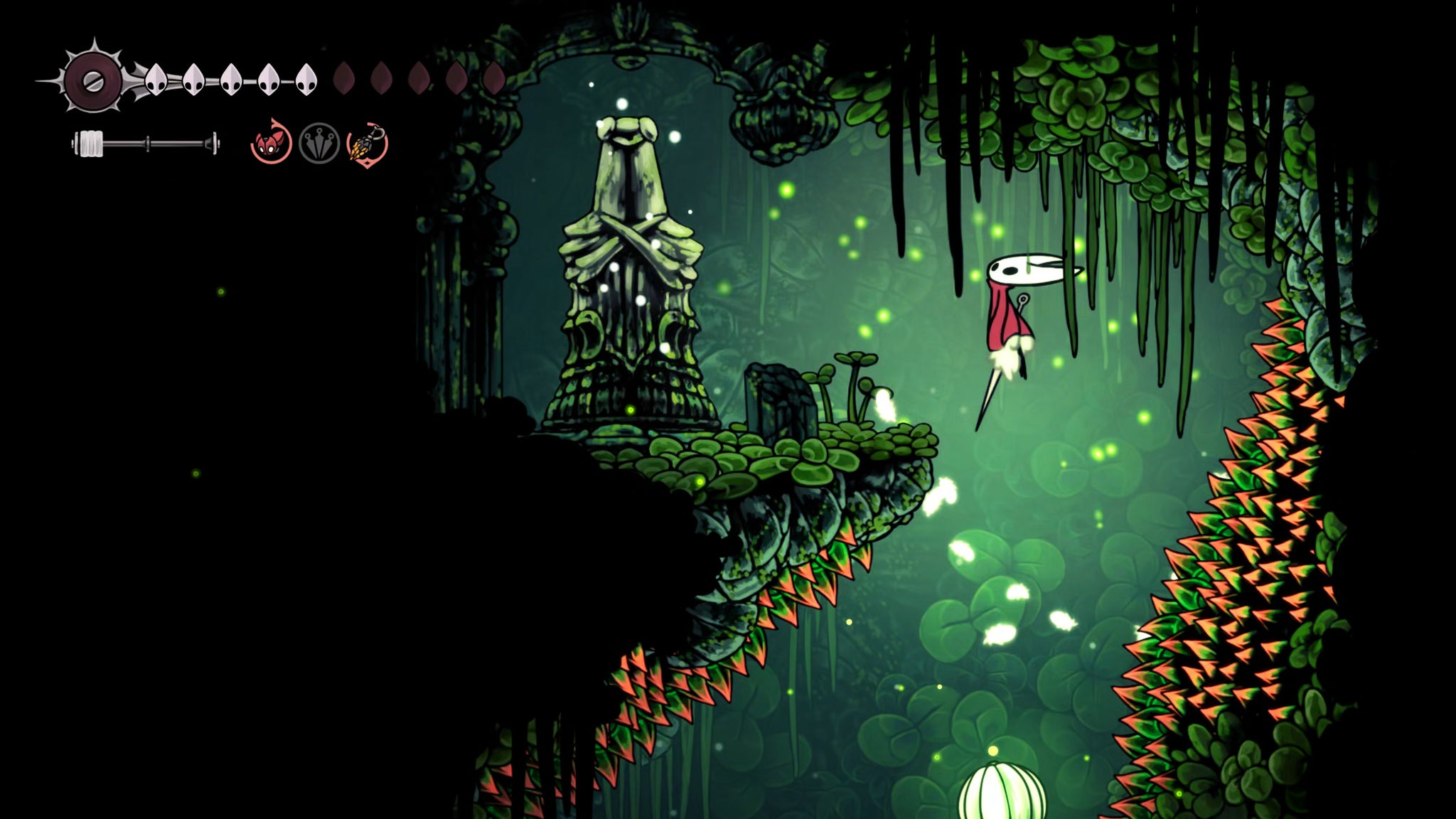 A screenshot of Hollow Knight: Silksong showing the path through Lost Verdania. - 21