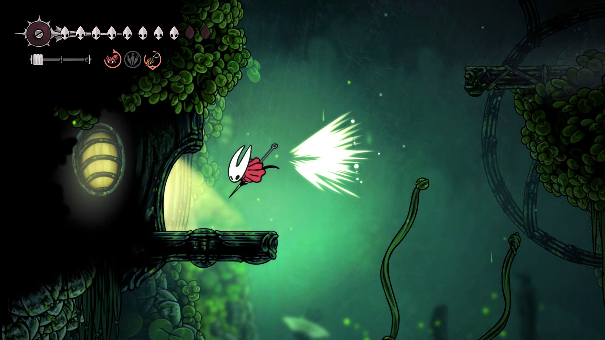 A screenshot of Hollow Knight: Silksong showing the path through Lost Verdania. - 23