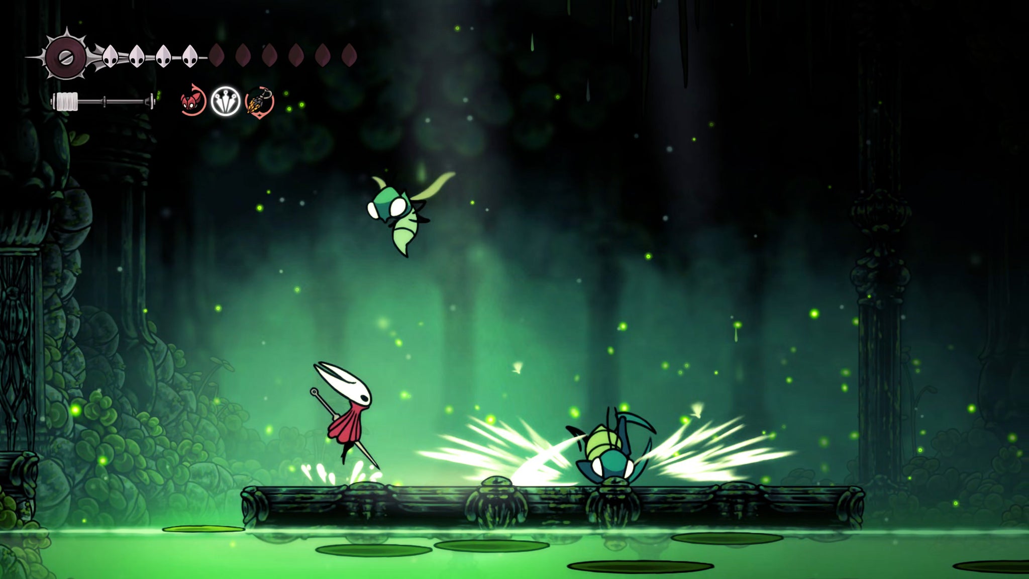 A screenshot of Hollow Knight: Silksong showing the path through Lost Verdania. - 24