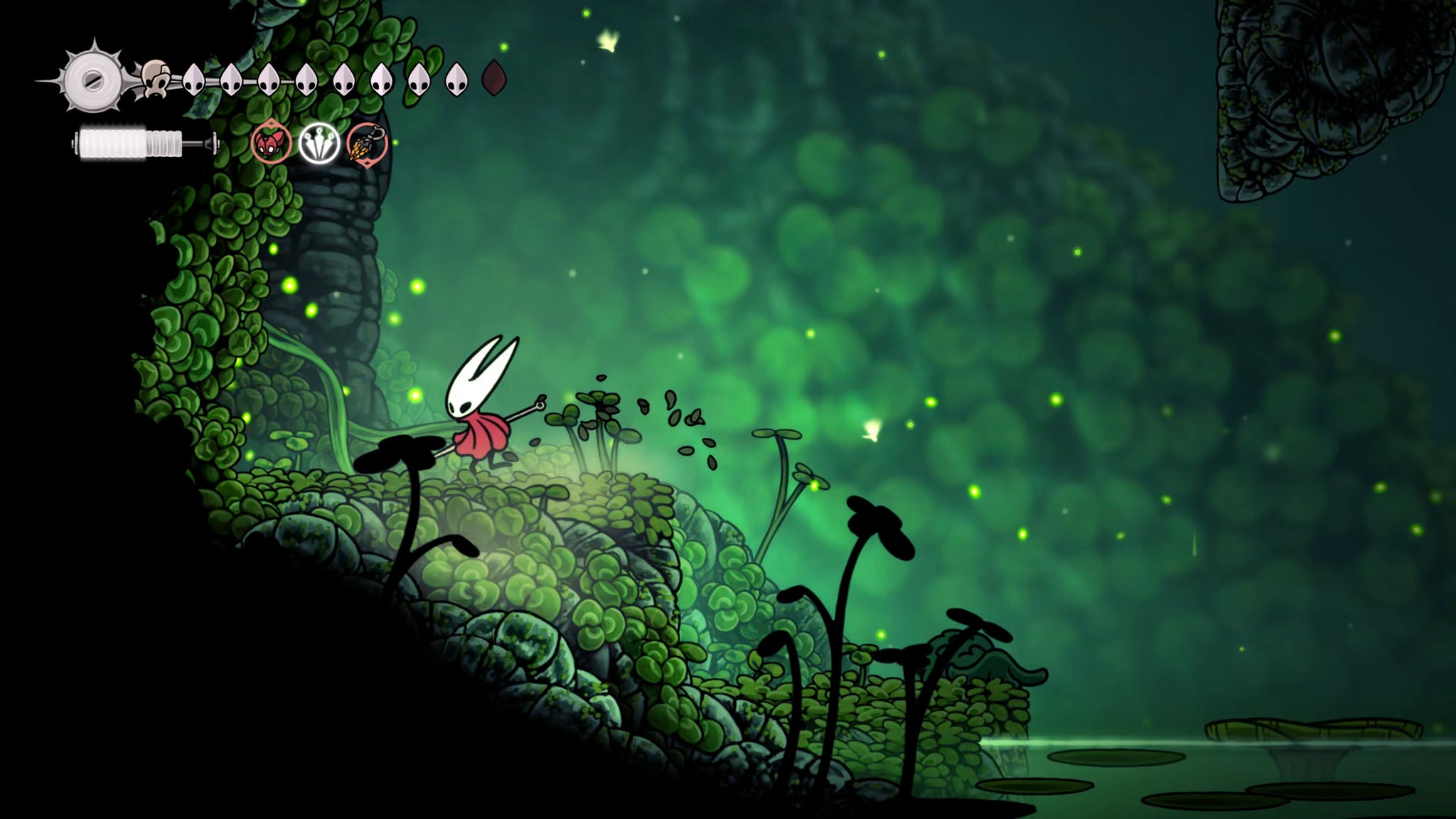 A screenshot of Hollow Knight: Silksong showing the path through Lost Verdania. - 27