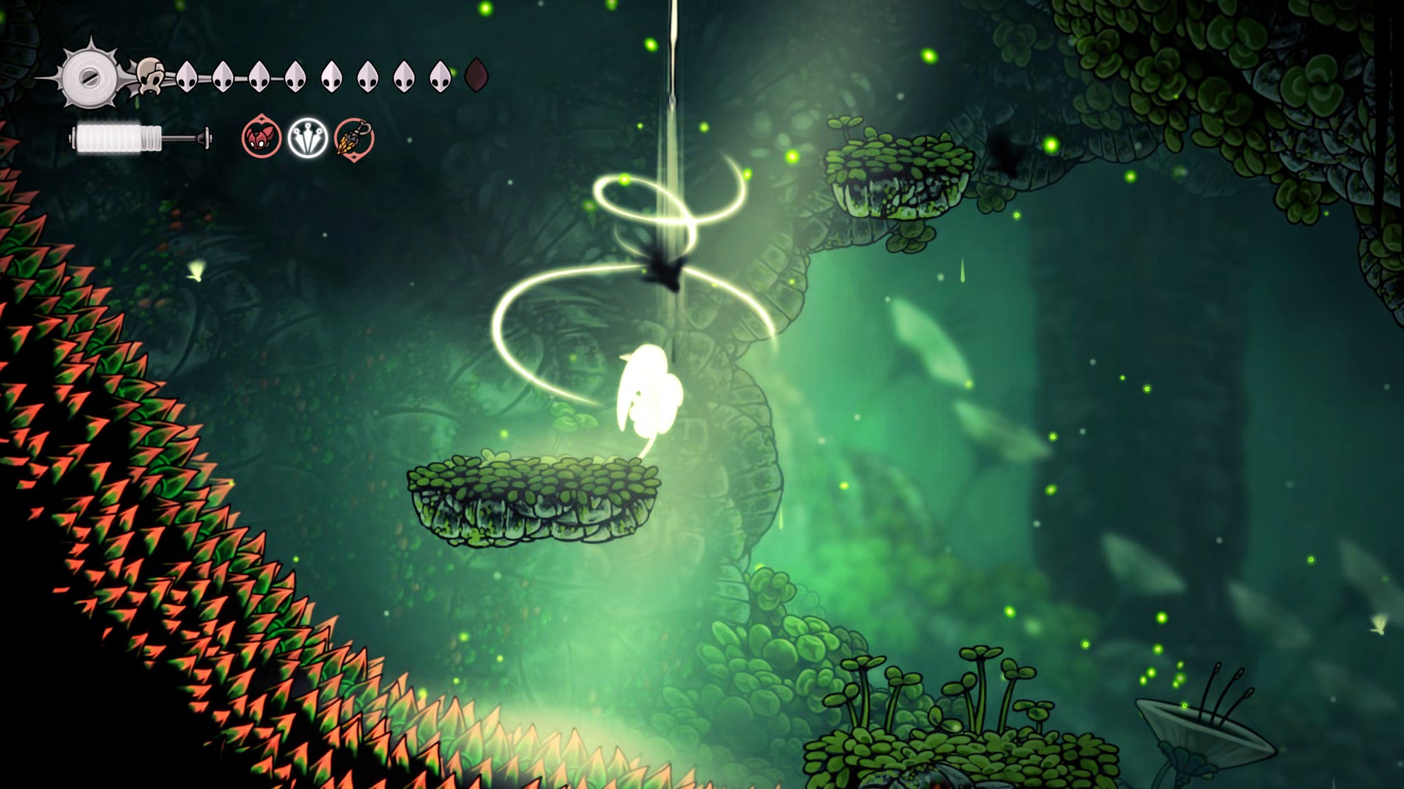 A screenshot of Hollow Knight: Silksong showing the path through Lost Verdania. - 28