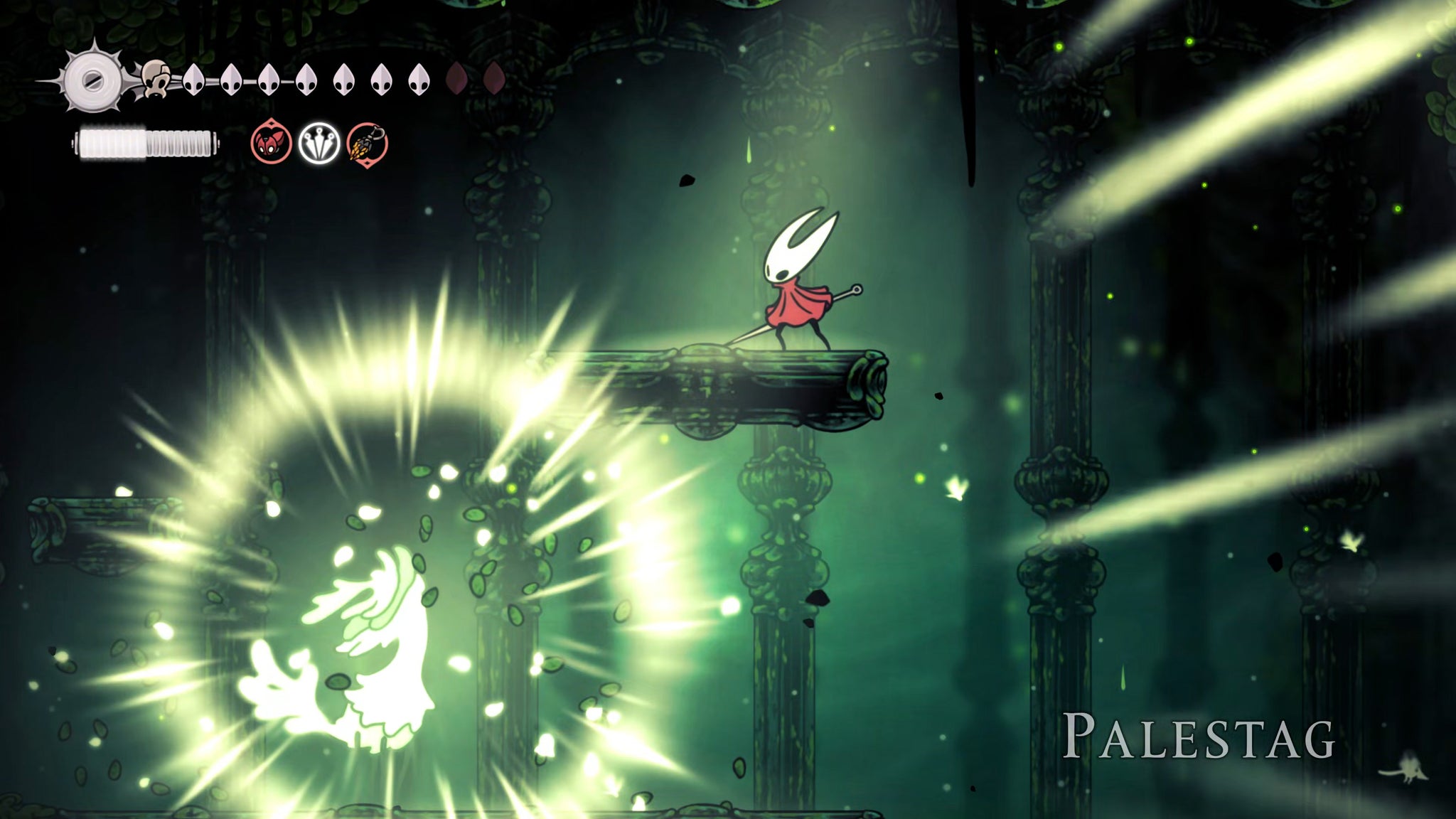 A screenshot of Hollow Knight: Silksong showing the path through Lost Verdania. - 31