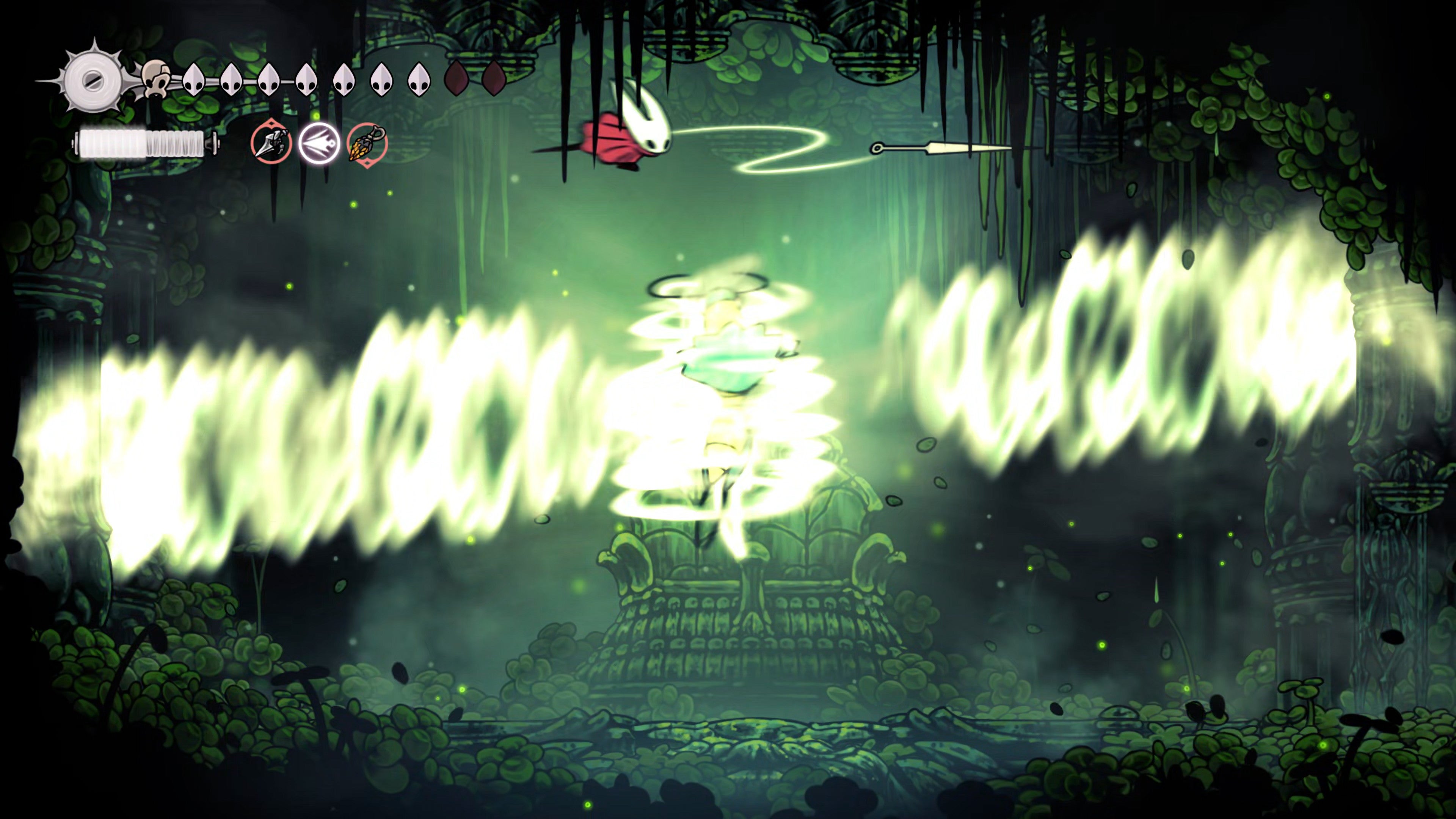 A screenshot of Hollow Knight: Silksong showing the path through Lost Verdania. - 35