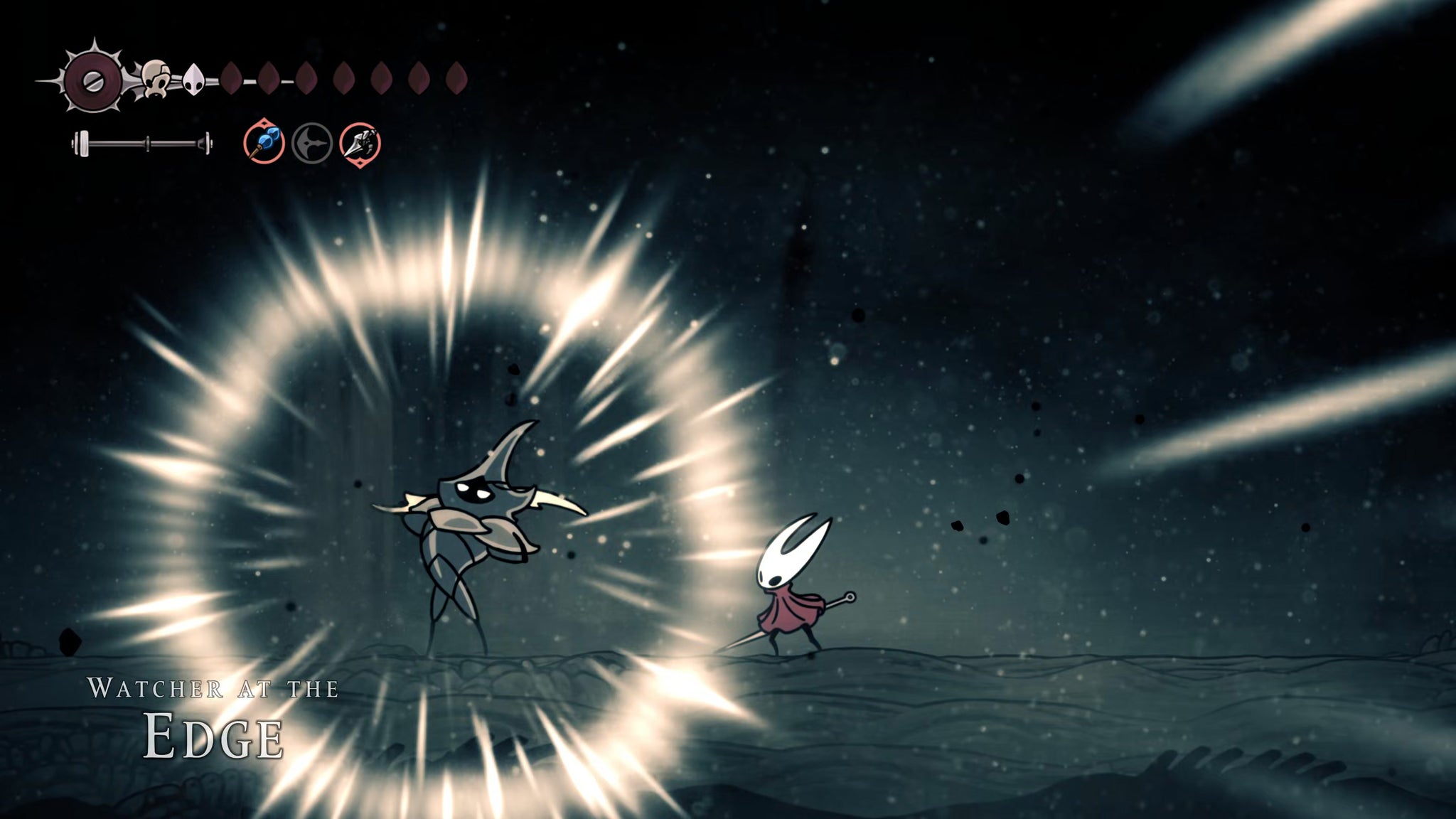 The Watcher at the Edge boss fight begins in Hollow Knight: Silksong. - 77