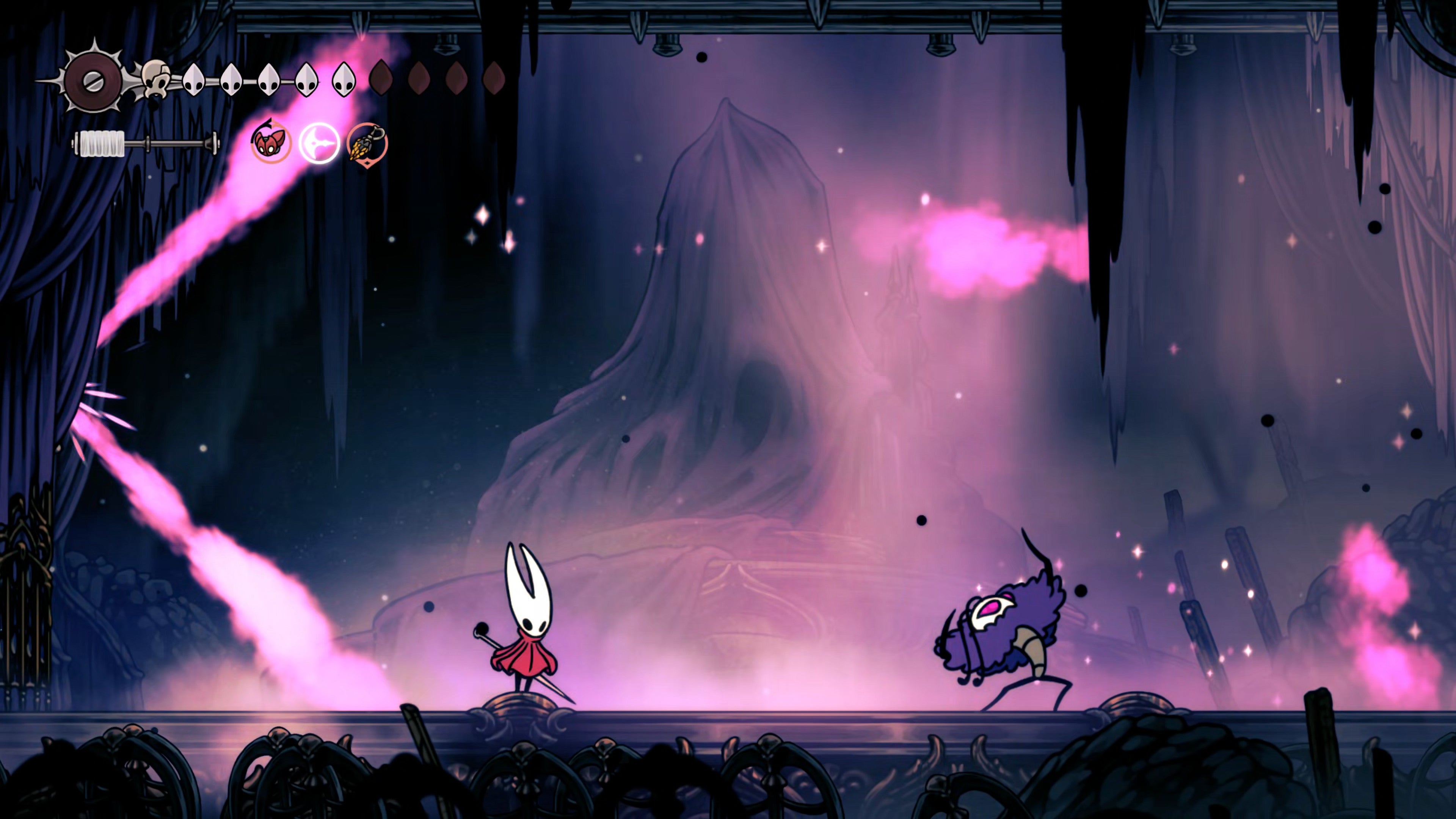 Tormented Trobbio appears in a flurry of pink smoke in Hollow Knight: Silksong. - 49