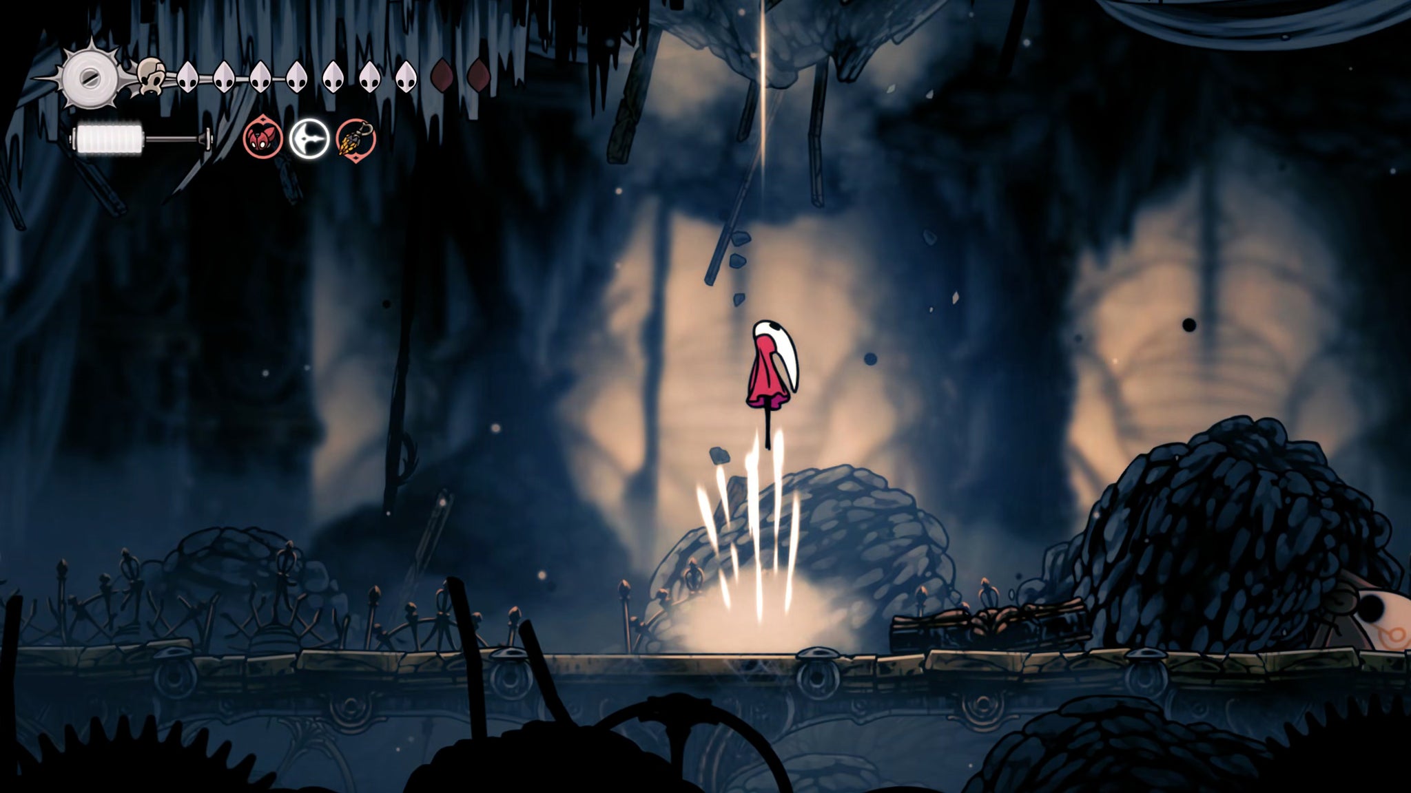 A screenshot of Hollow Knight: Silksong showing the path through various final quests and activities in Act 3. - 73