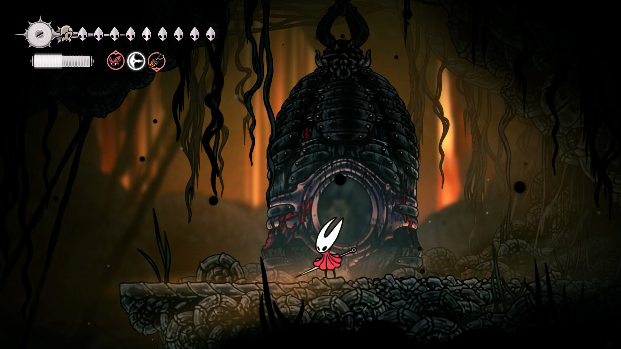 A screenshot of Hollow Knight: Silksong showing the path through The Abyss to reach the True Ending at the end of Act 3. - 5
