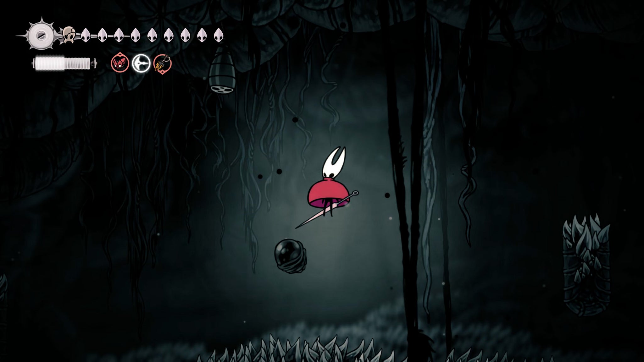 A screenshot of Hollow Knight: Silksong showing the path through The Abyss to reach the True Ending at the end of Act 3. - 6