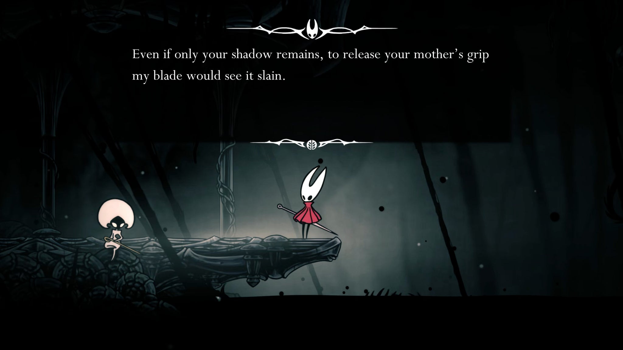 A screenshot of Hollow Knight: Silksong showing the path through The Abyss to reach the True Ending at the end of Act 3. - 8